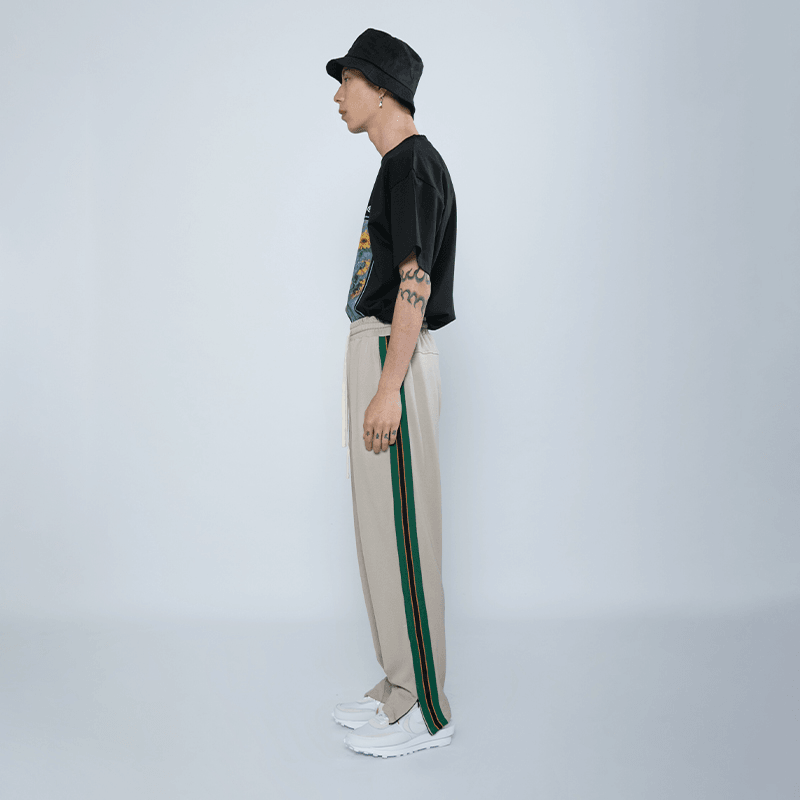 BENMYSHOWER National Tide Casual Trousers Male Hip-Hop Tide Brand Sports Pants Loose Straight Couple Striped Pants