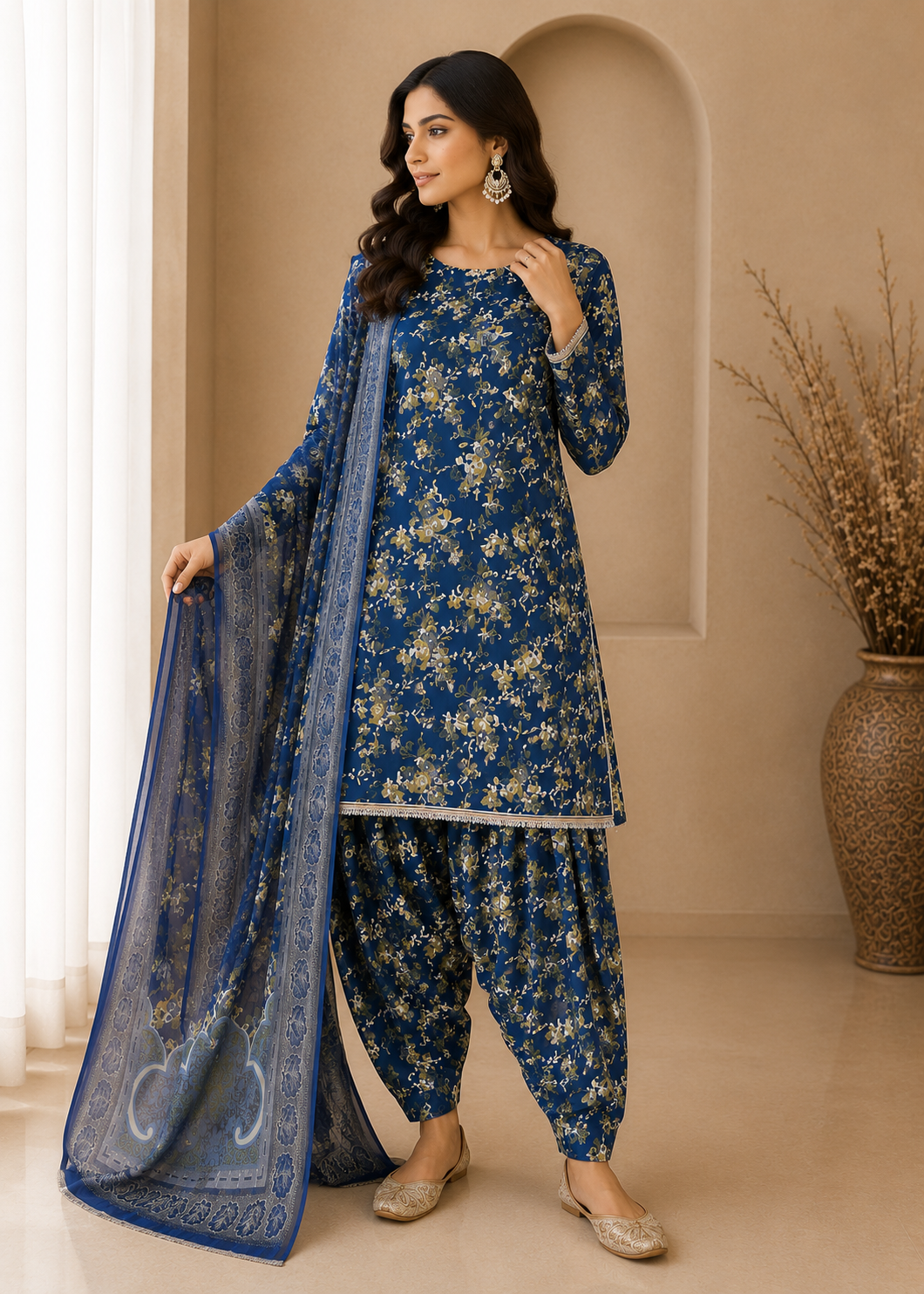 swiss lawn Unstitched in Navy blue