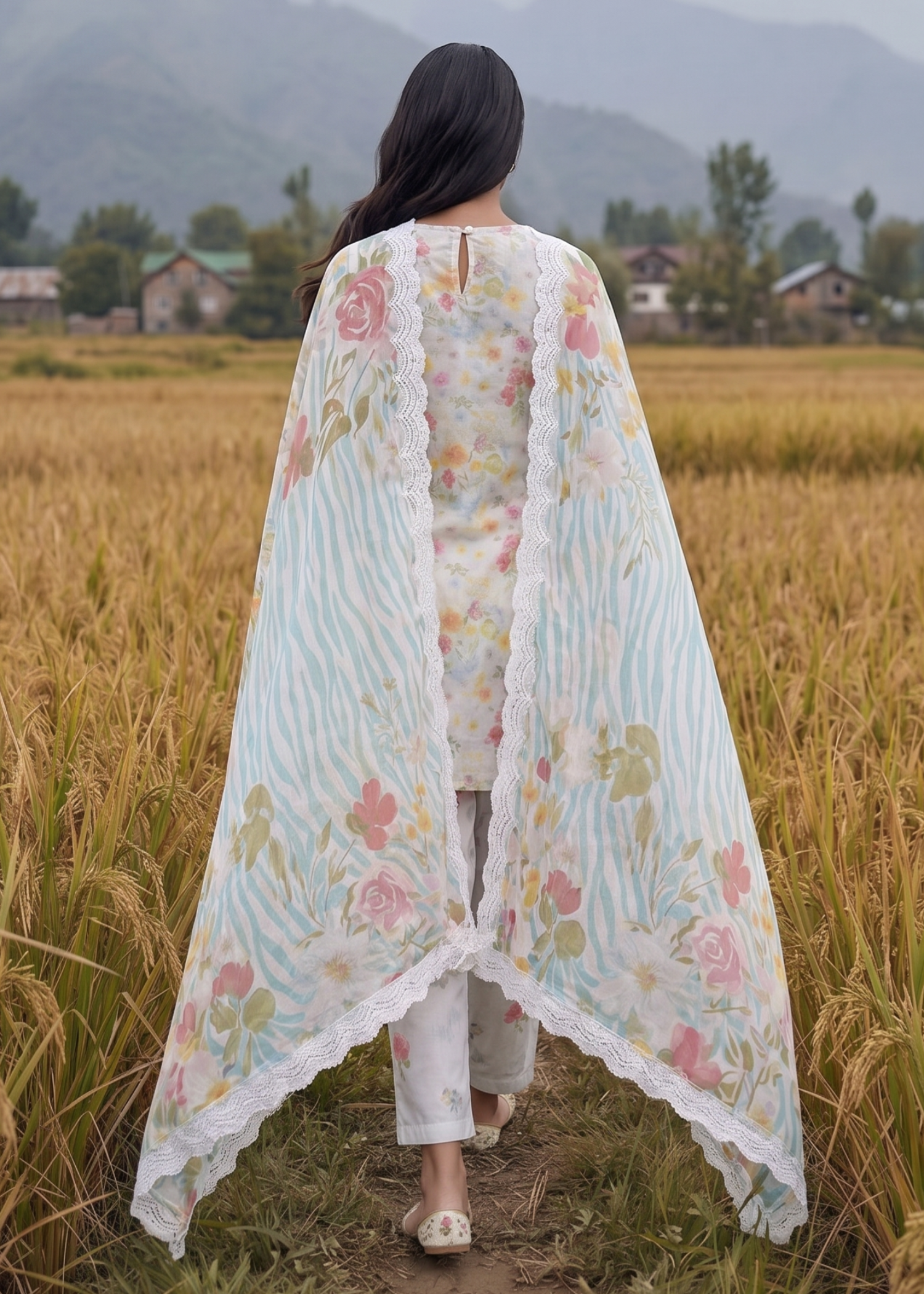lawn cotton Kurta Set in Light blue