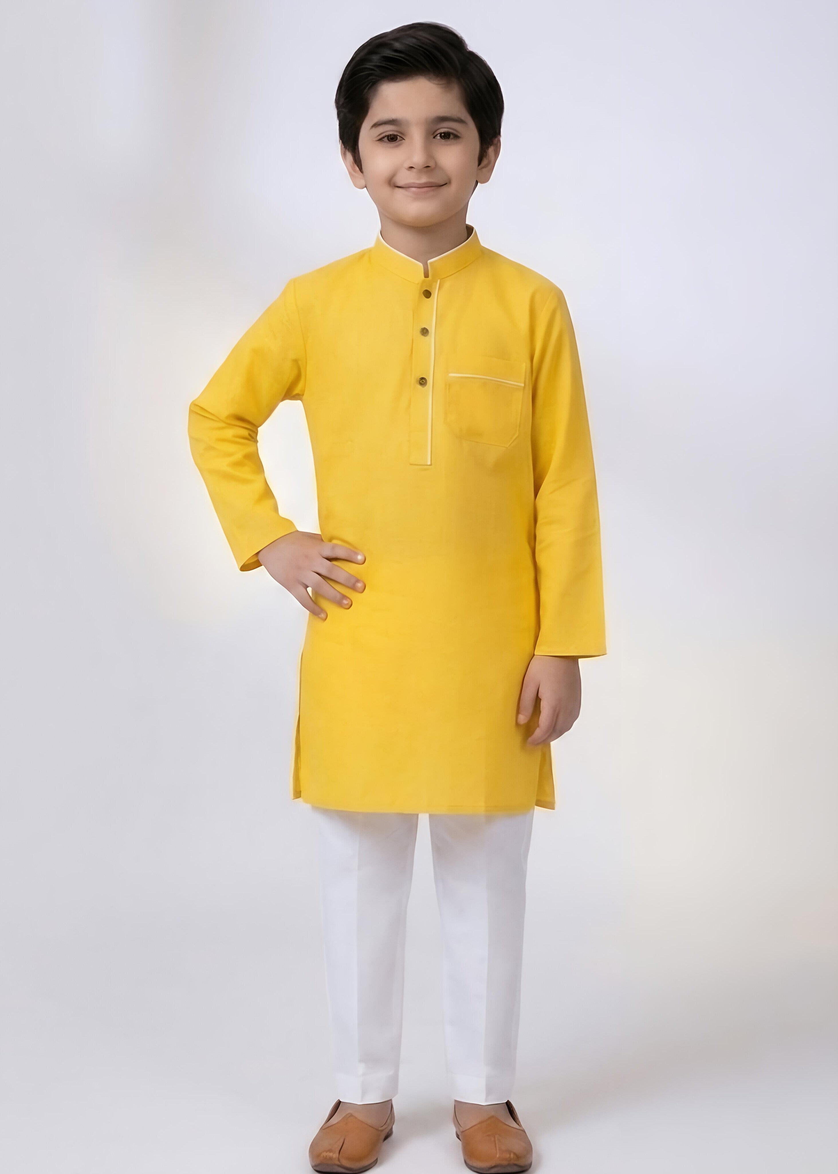 cotton Kurta Set in White, gold
