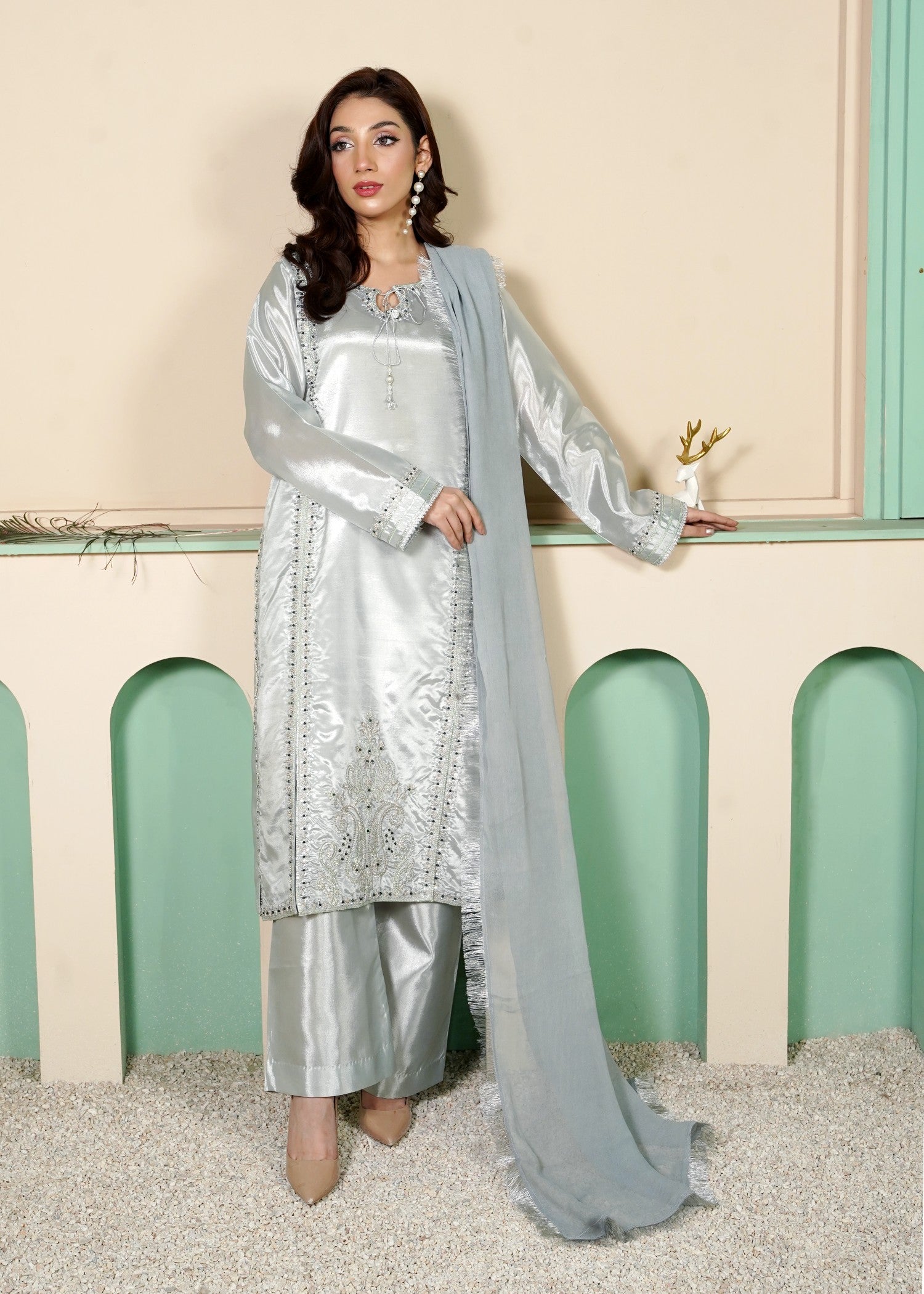 kattan silk Kurta Set in Cloud blue