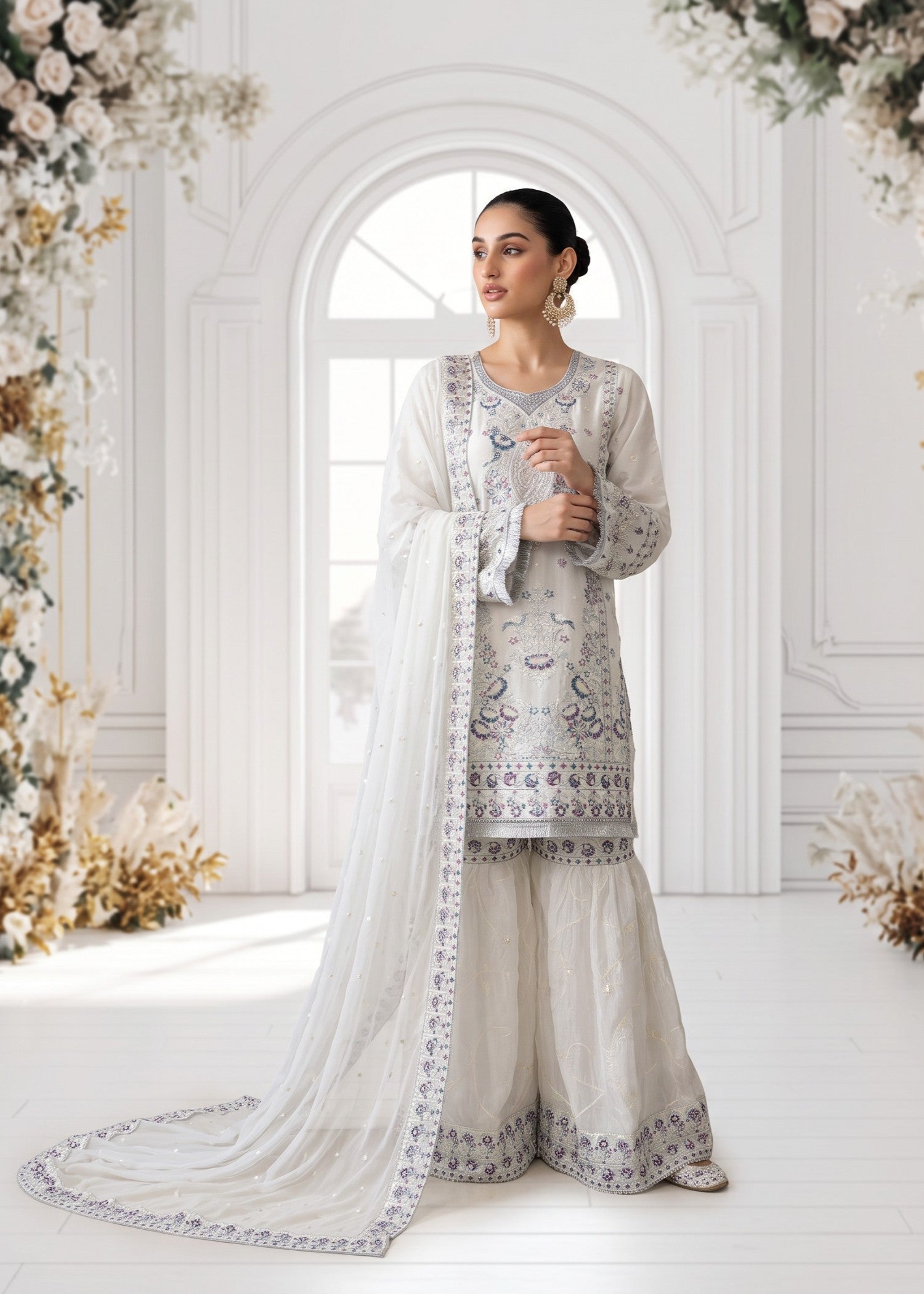pk raw silk Gharara in White