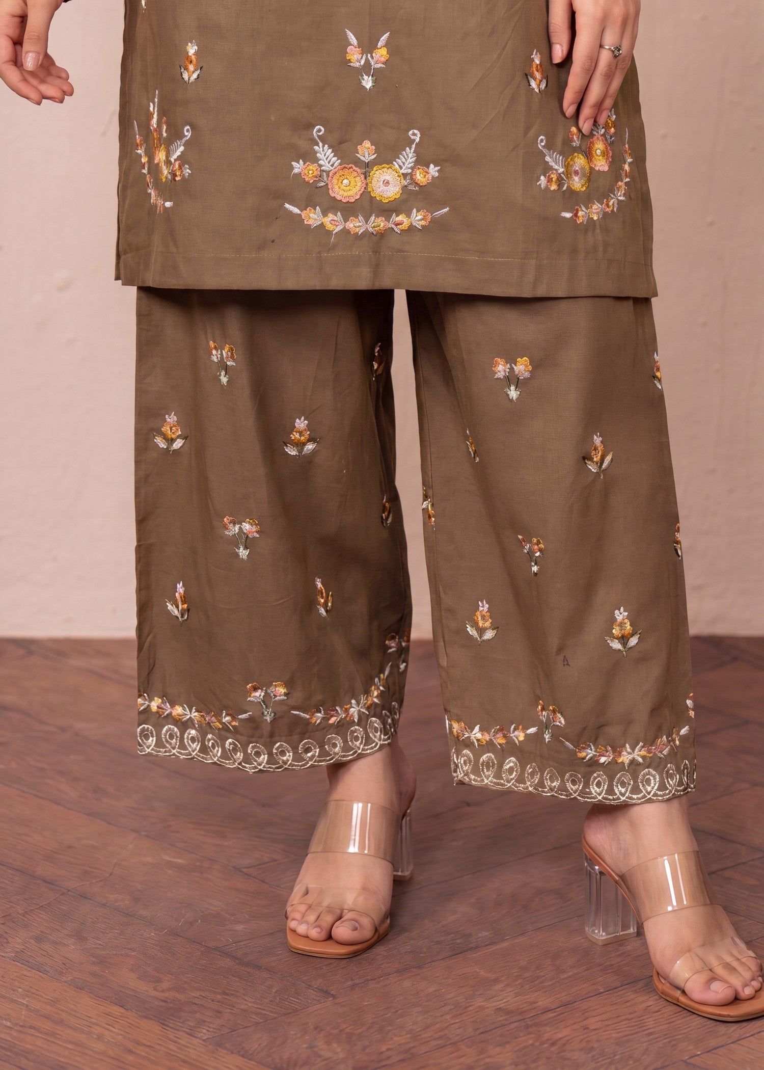 lawn Kurta Set in Camel brown