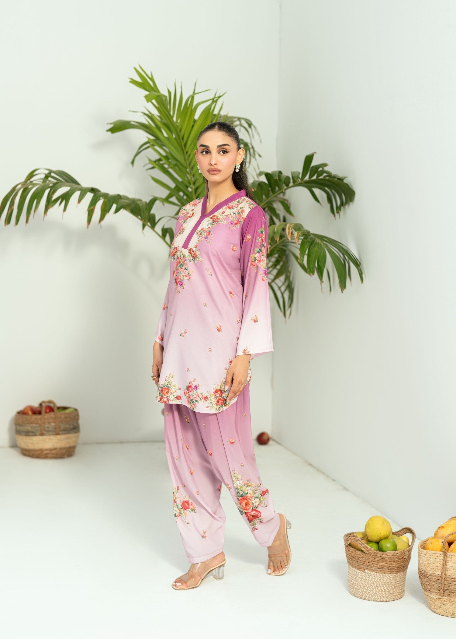 blended cambric Co Ord Sets in Bright lavender