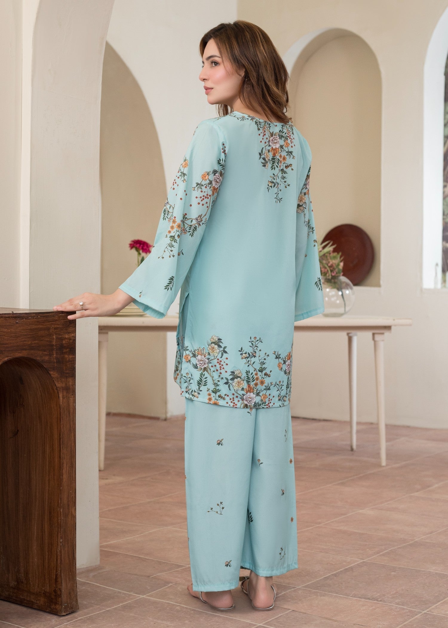 polyester crepe Co Ord Sets in Light blue