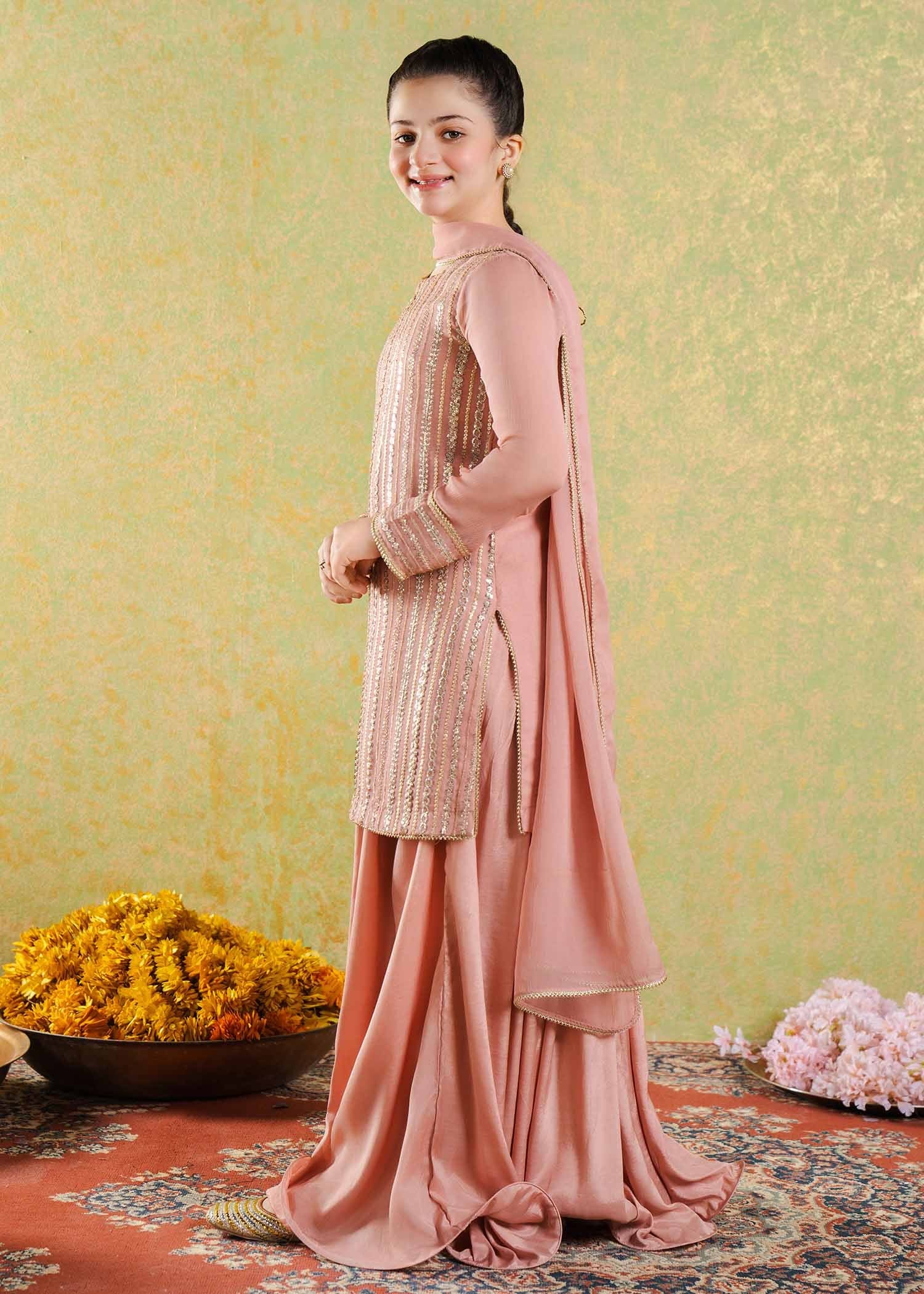 chikankari cotton Sharara in Peach pink
