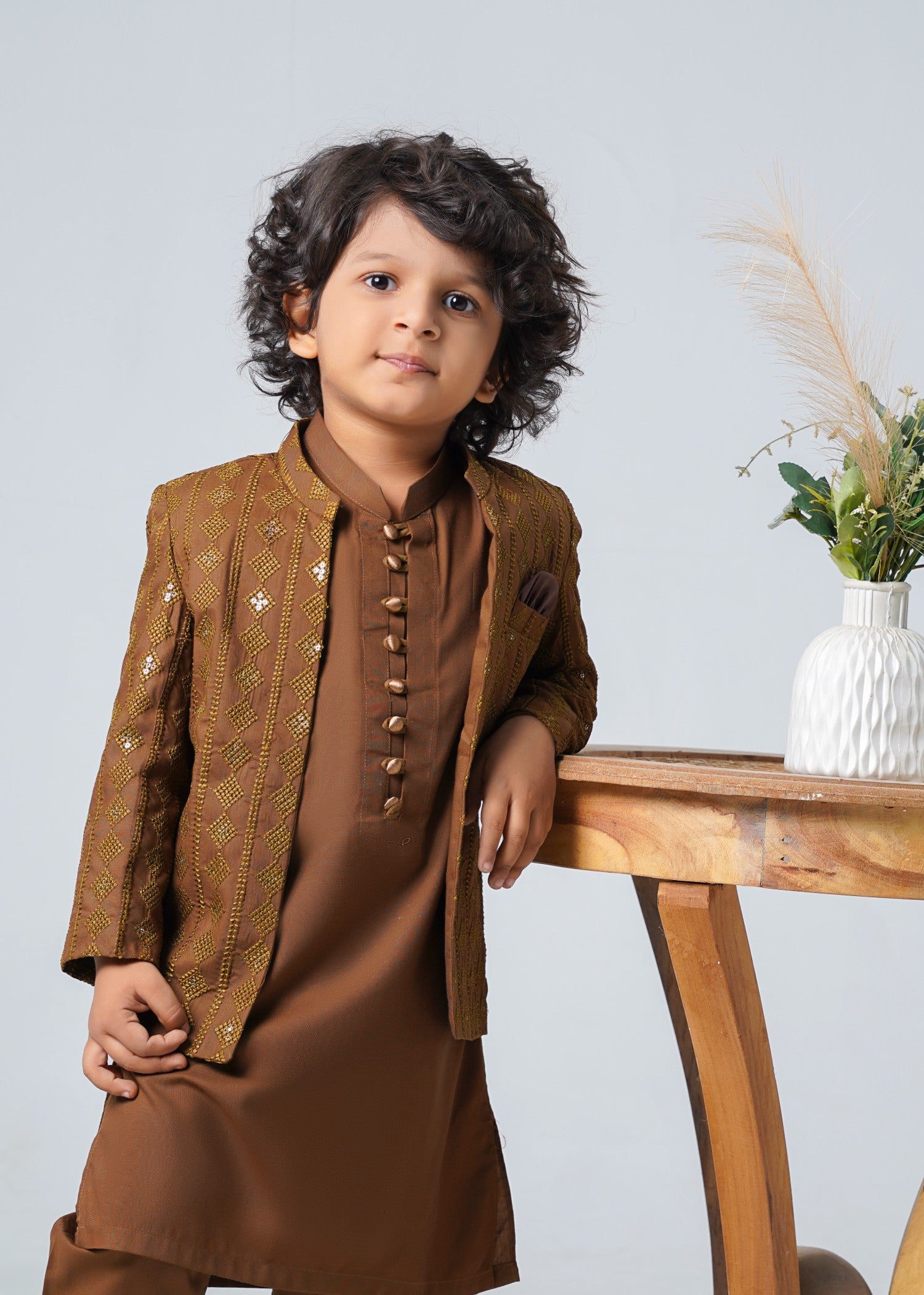 raw silk Prince Coat in Brown