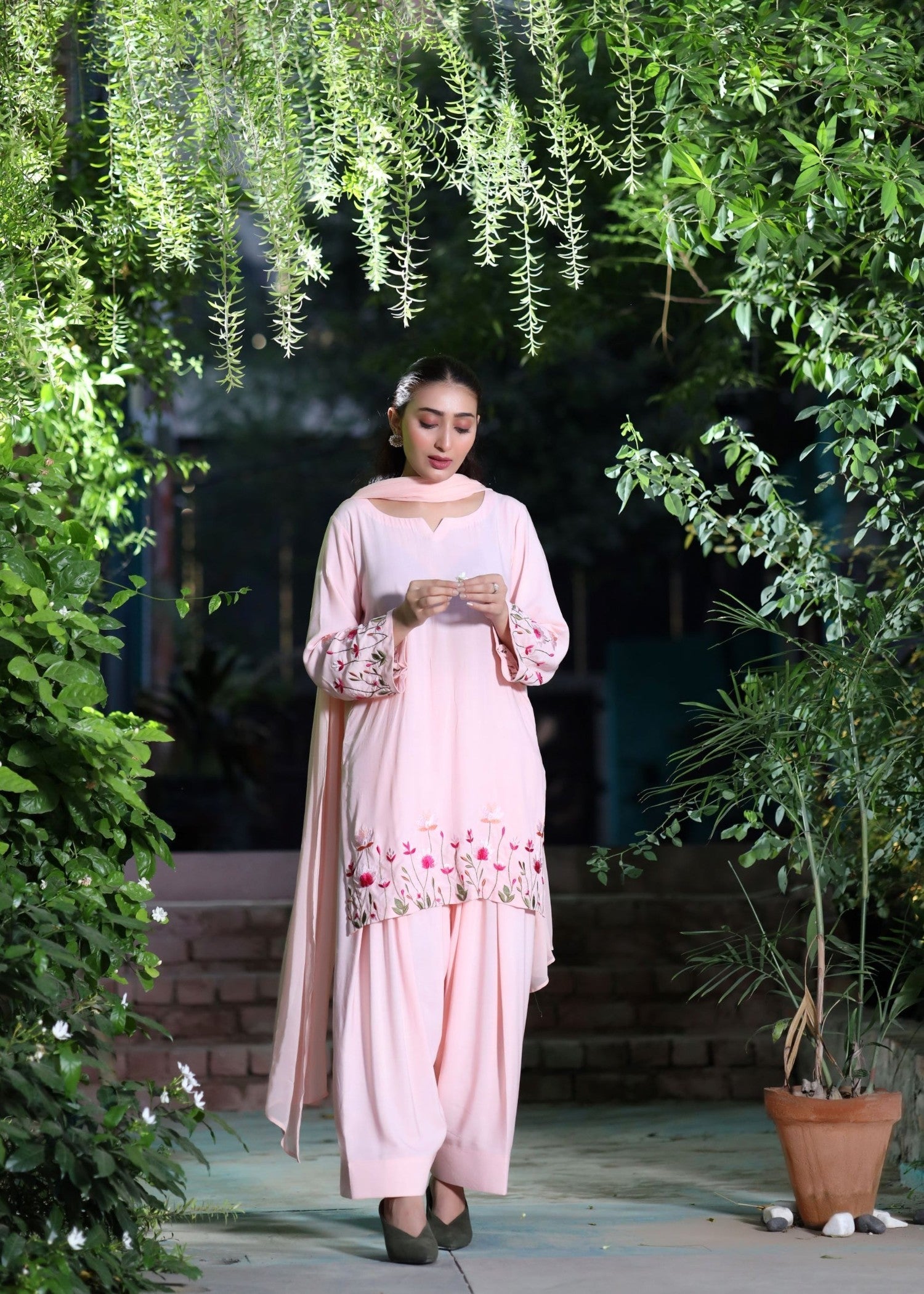 linen Kurta Set in Baby pink