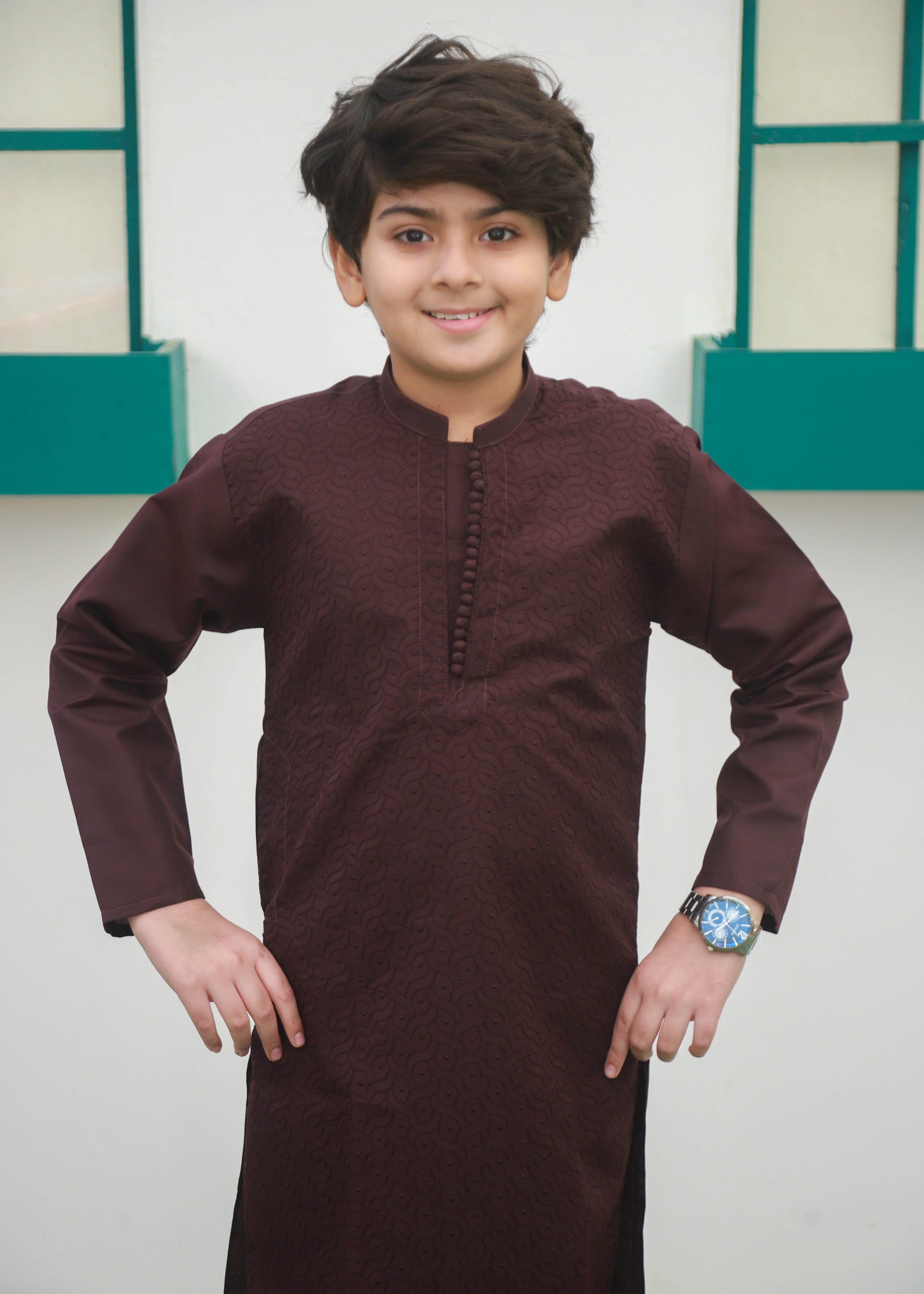 cotton Kurta Set in Burgundy