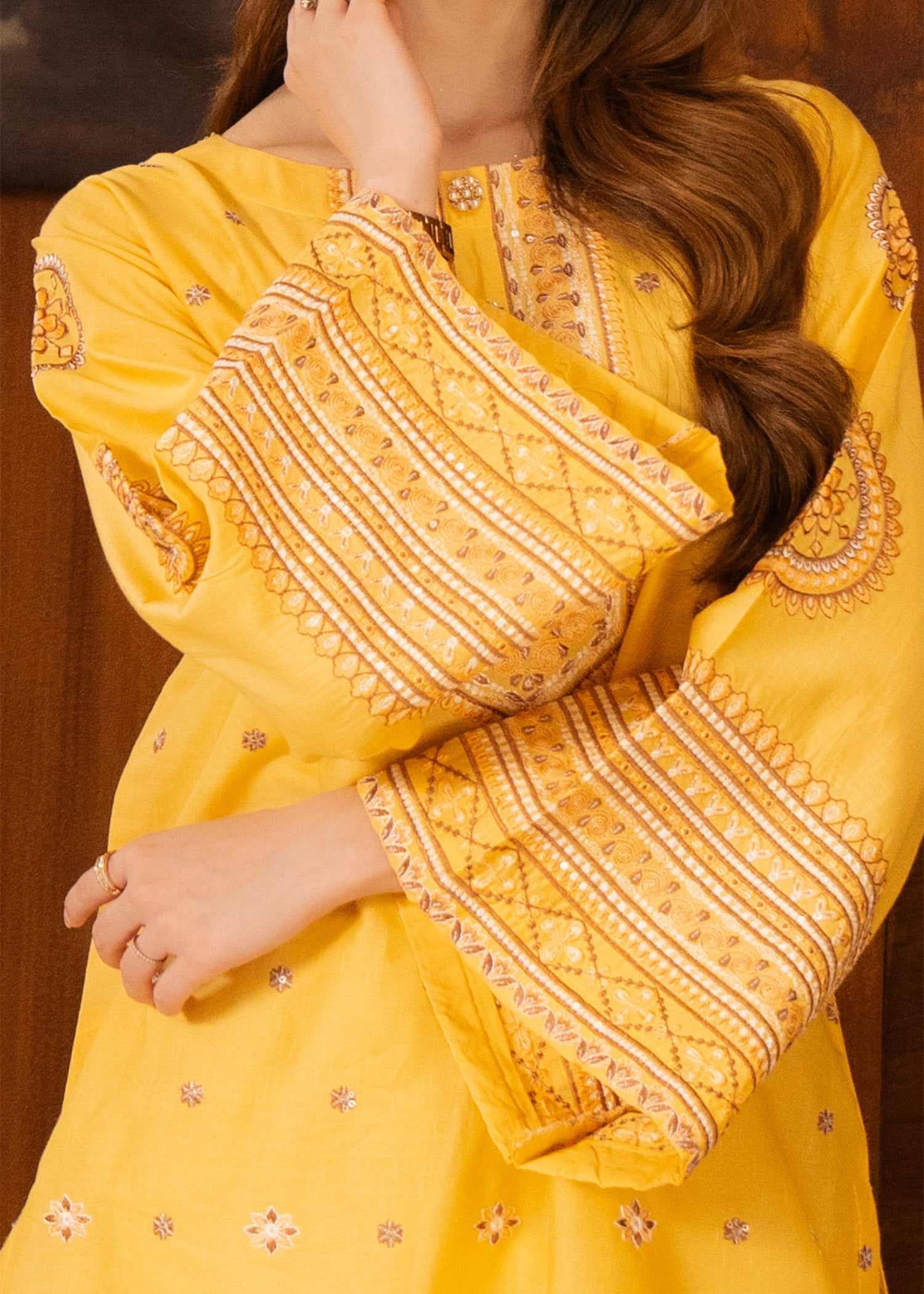lawn Kurta Set in Yellow, white