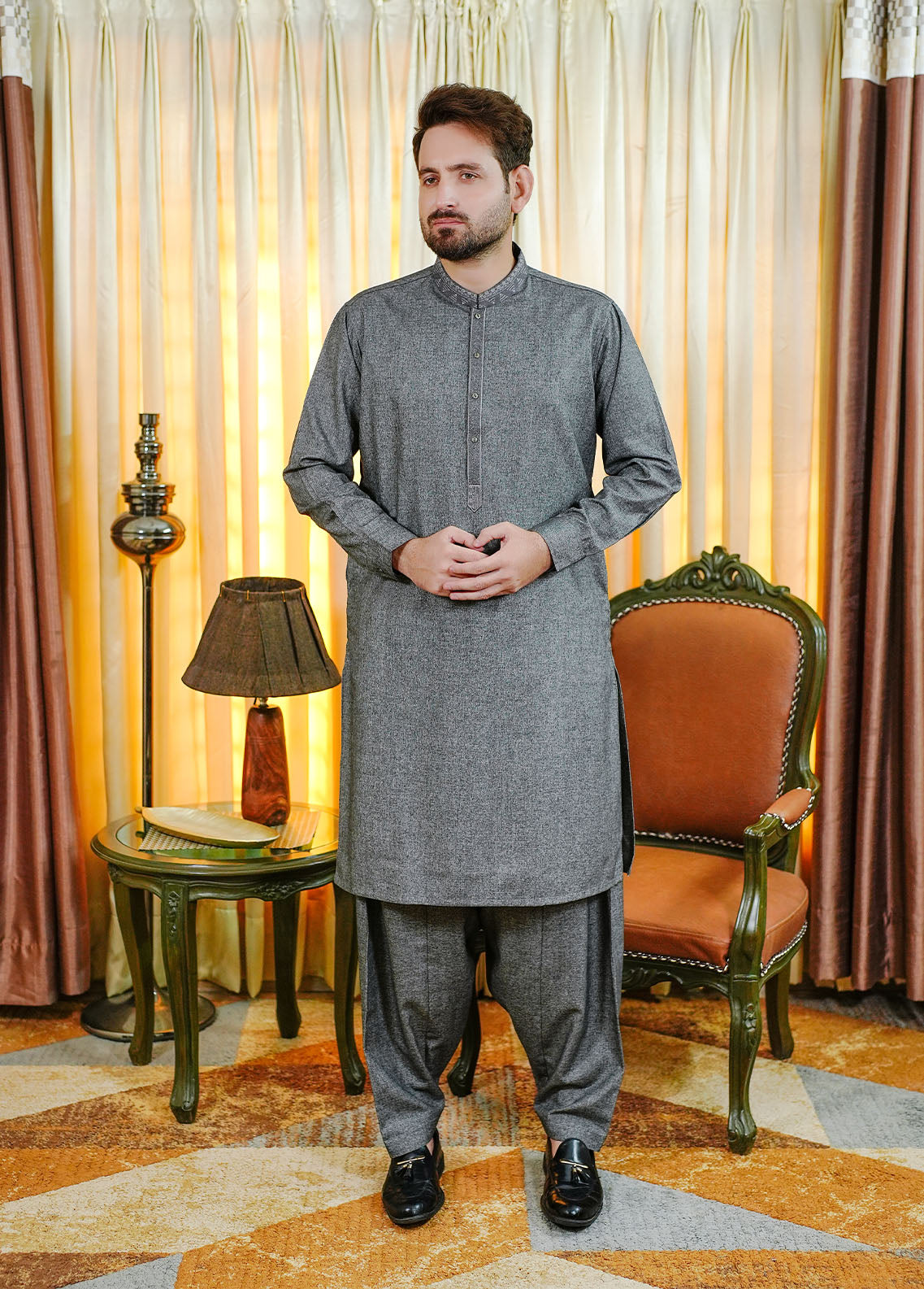 acrylic wool Shalwar Kameez in Grey
