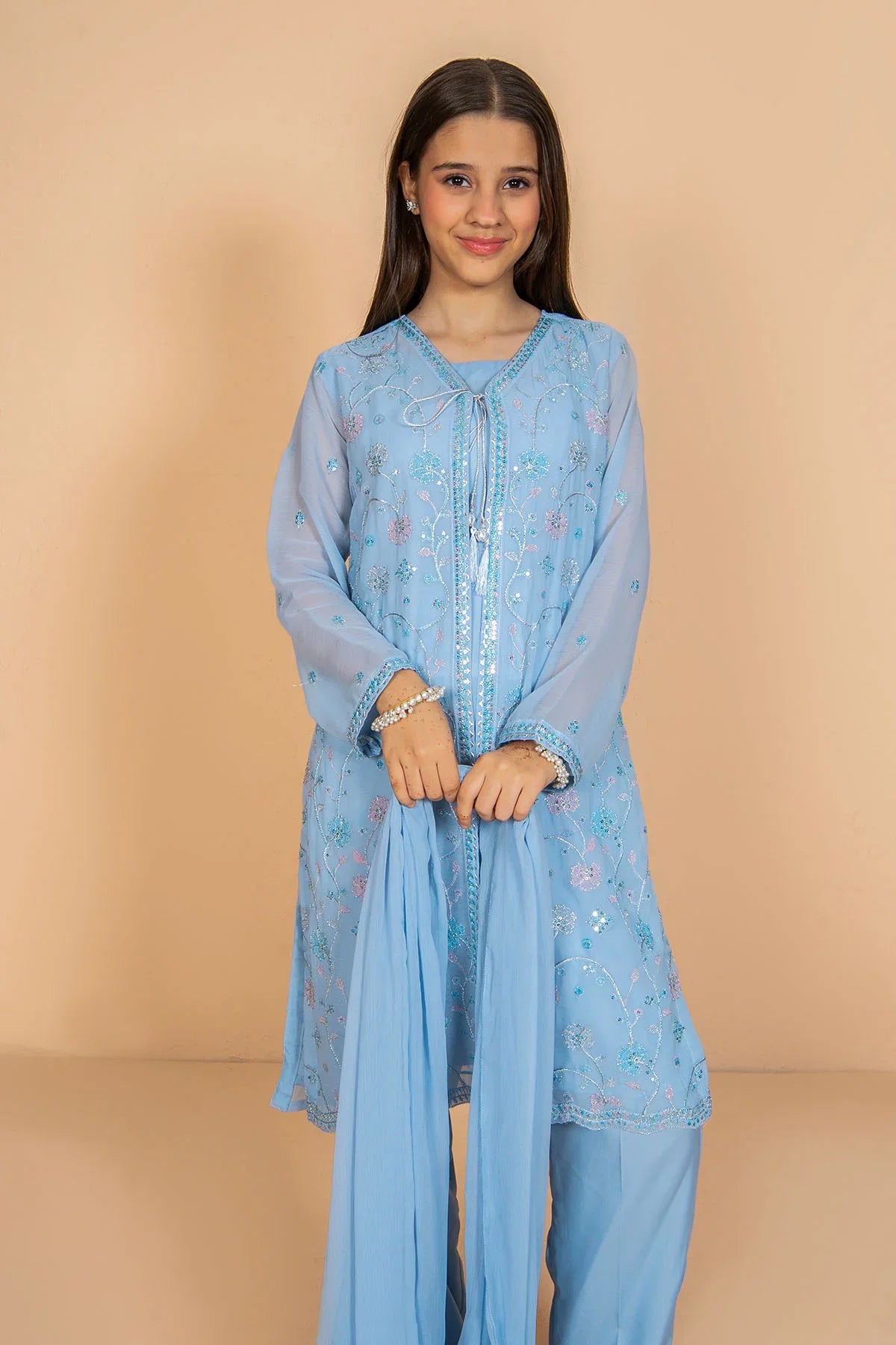 chiffon Kurta Set in Sky blue