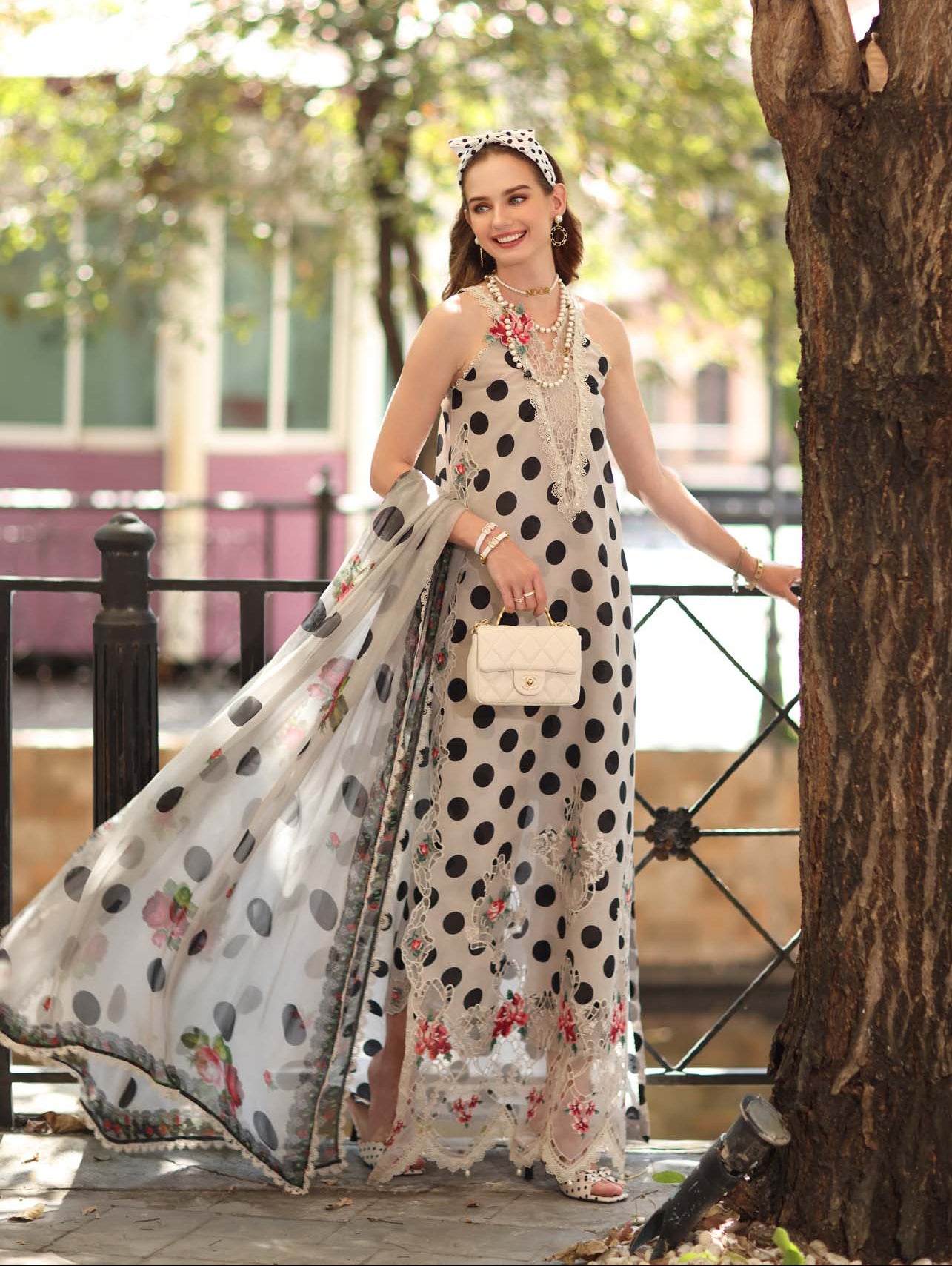 Noor Eid Luxe Printskhaas Lawn – D4 - B - Moonlight Polka