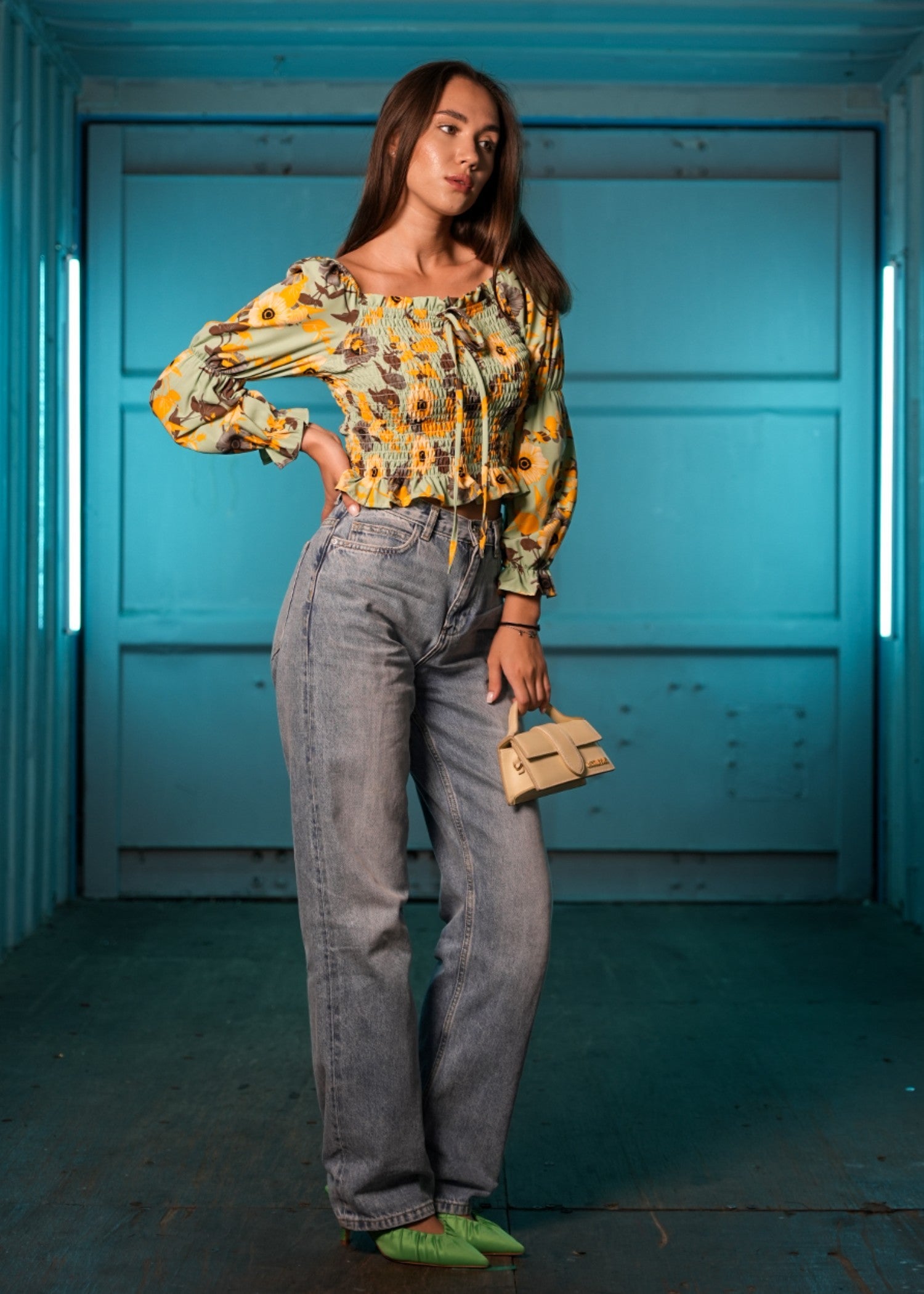 textured wash & wear Blouse in Green