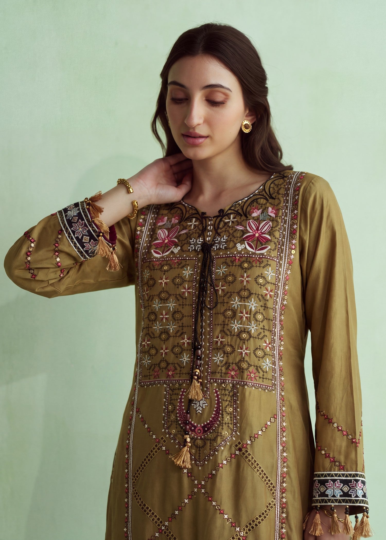 cotton Kurta Set in Coffee brown