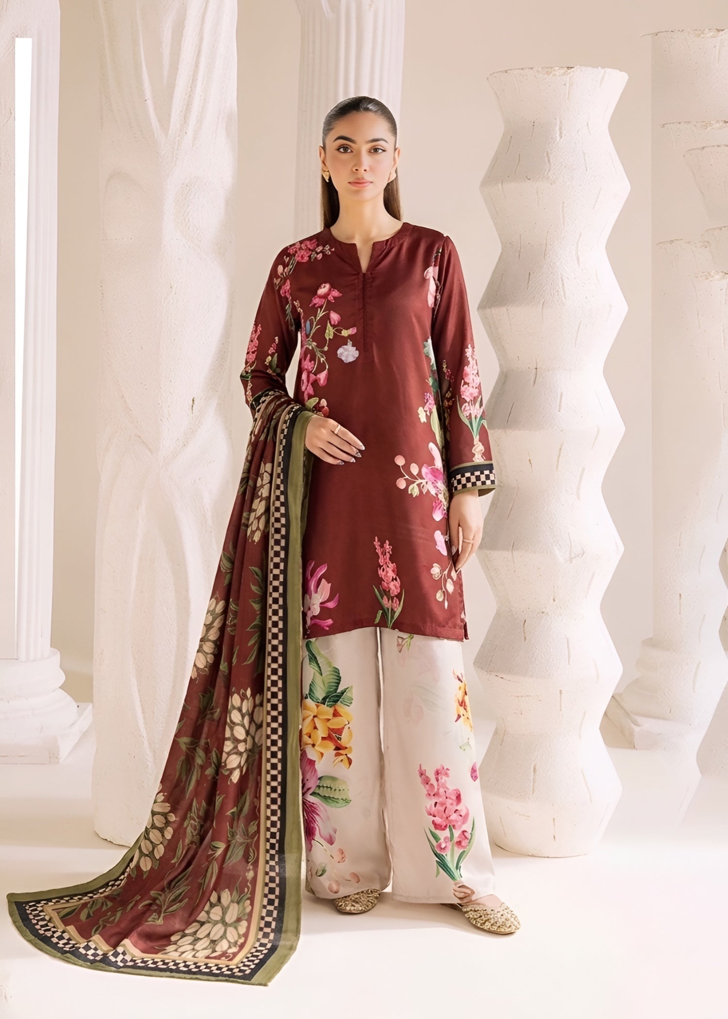 linen Kurta Set in Mahogany