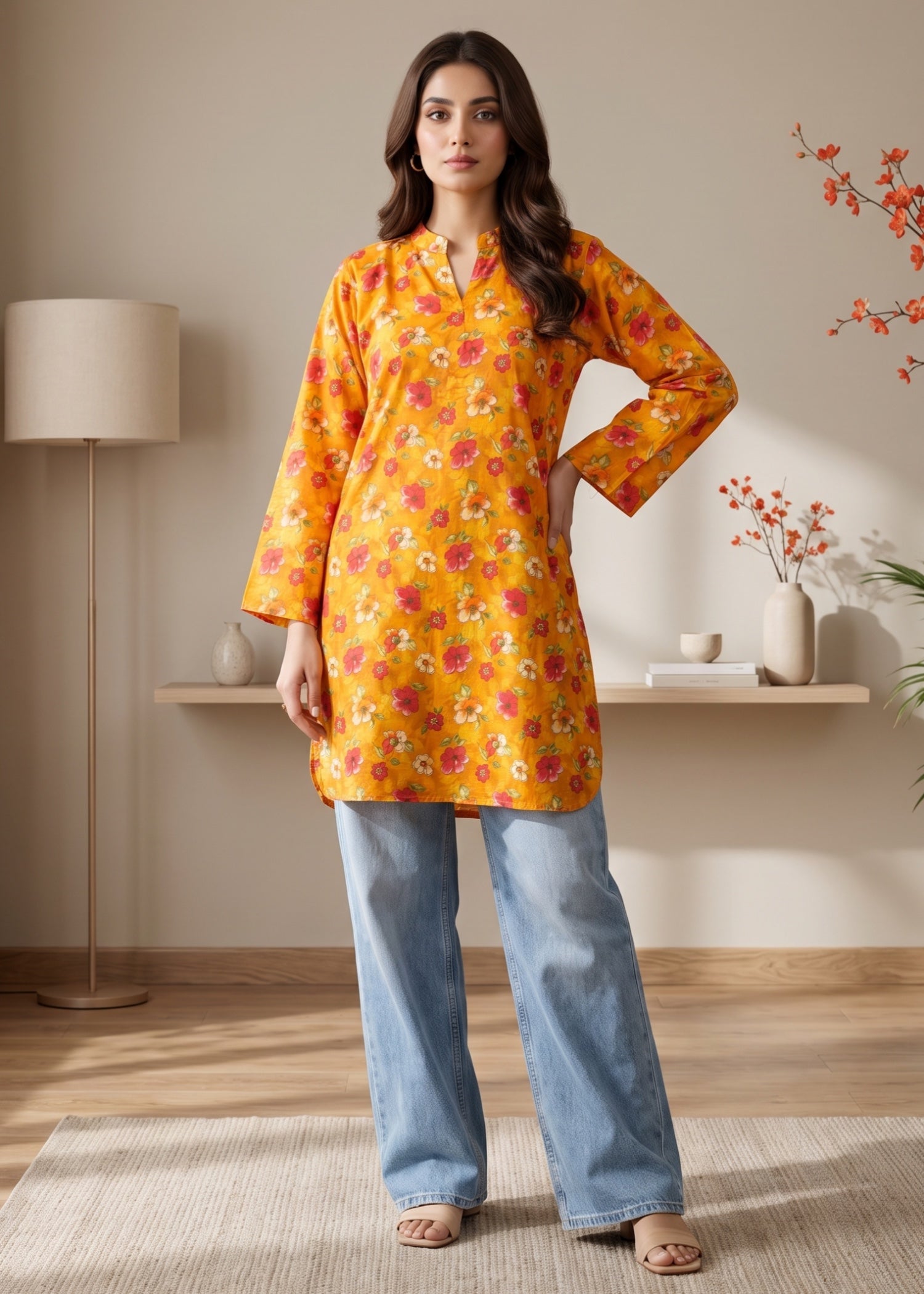 lawn cotton Kurti in Clay orange