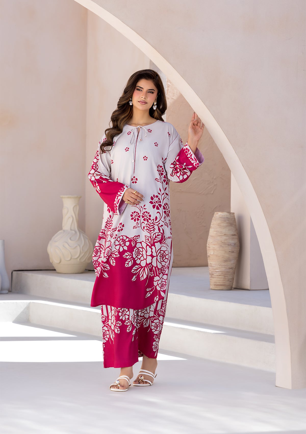 lawn Kurta Set in Beige
