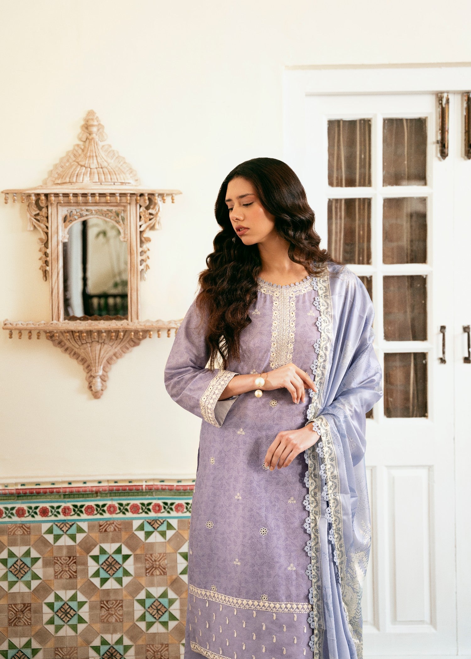 pure cotton Unstitched in Lilac