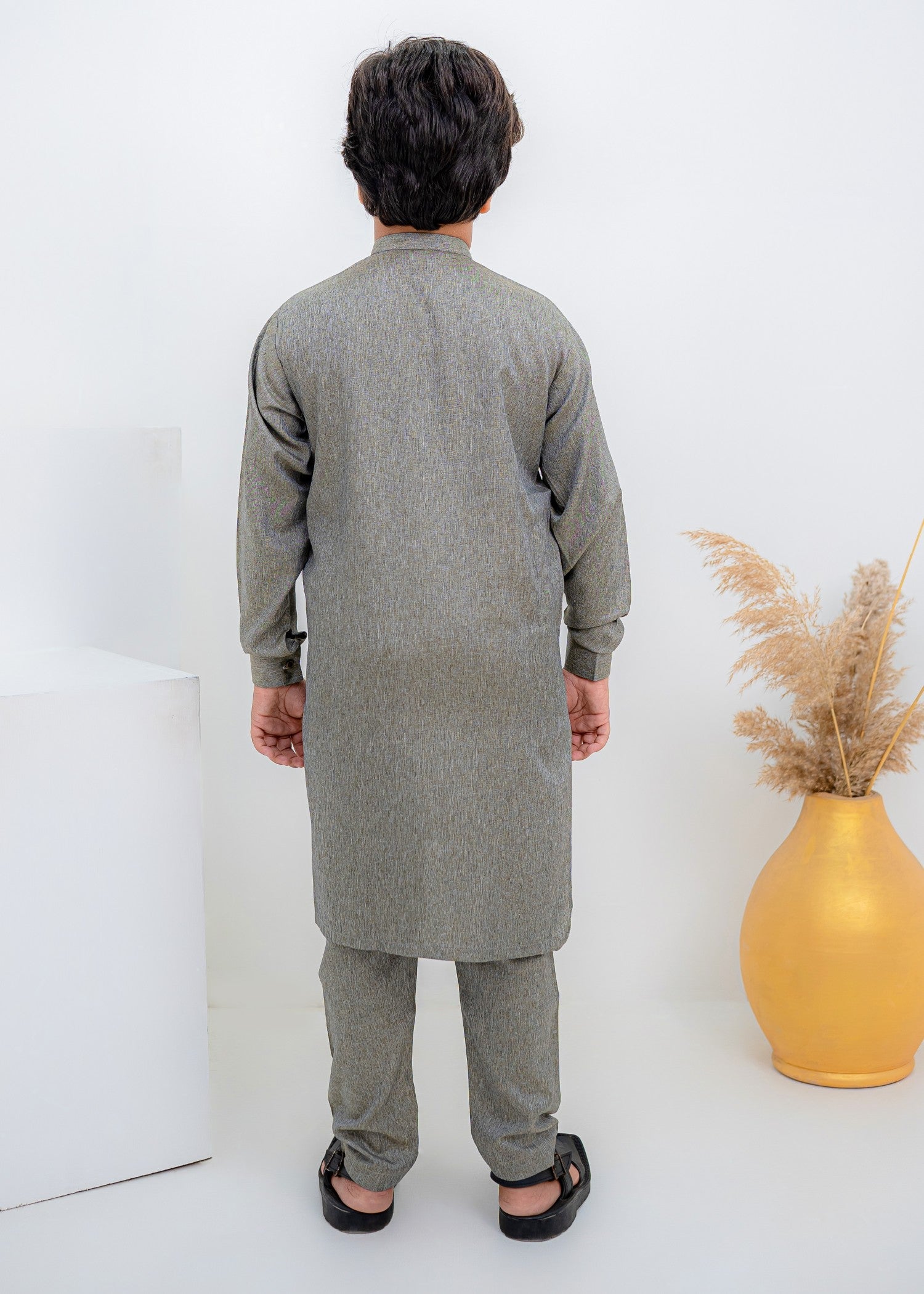 textured wash & wear Kurta Set in Grey
