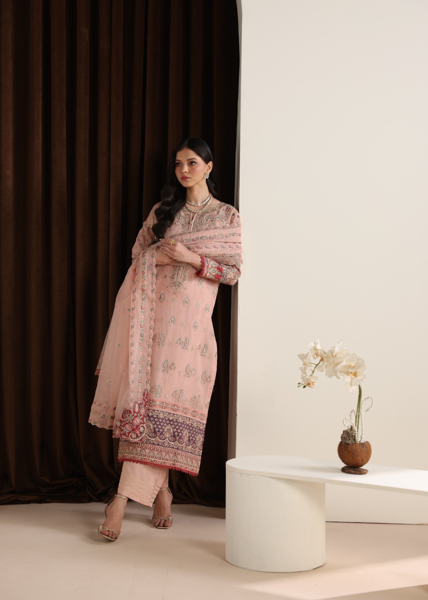 khaddi net Kurta Set in Pink