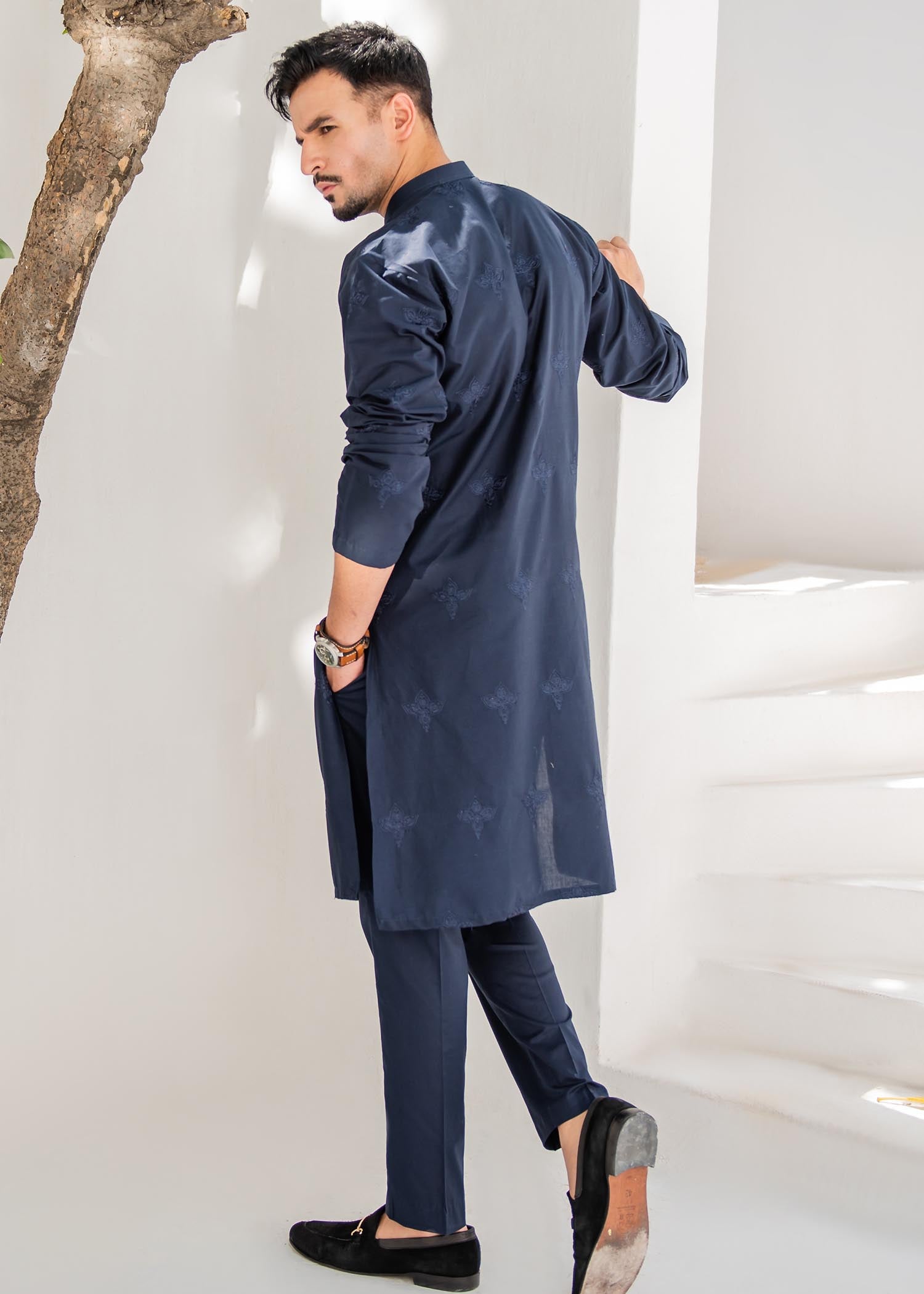 cotton Kurta Set in Blue by Shahjahan