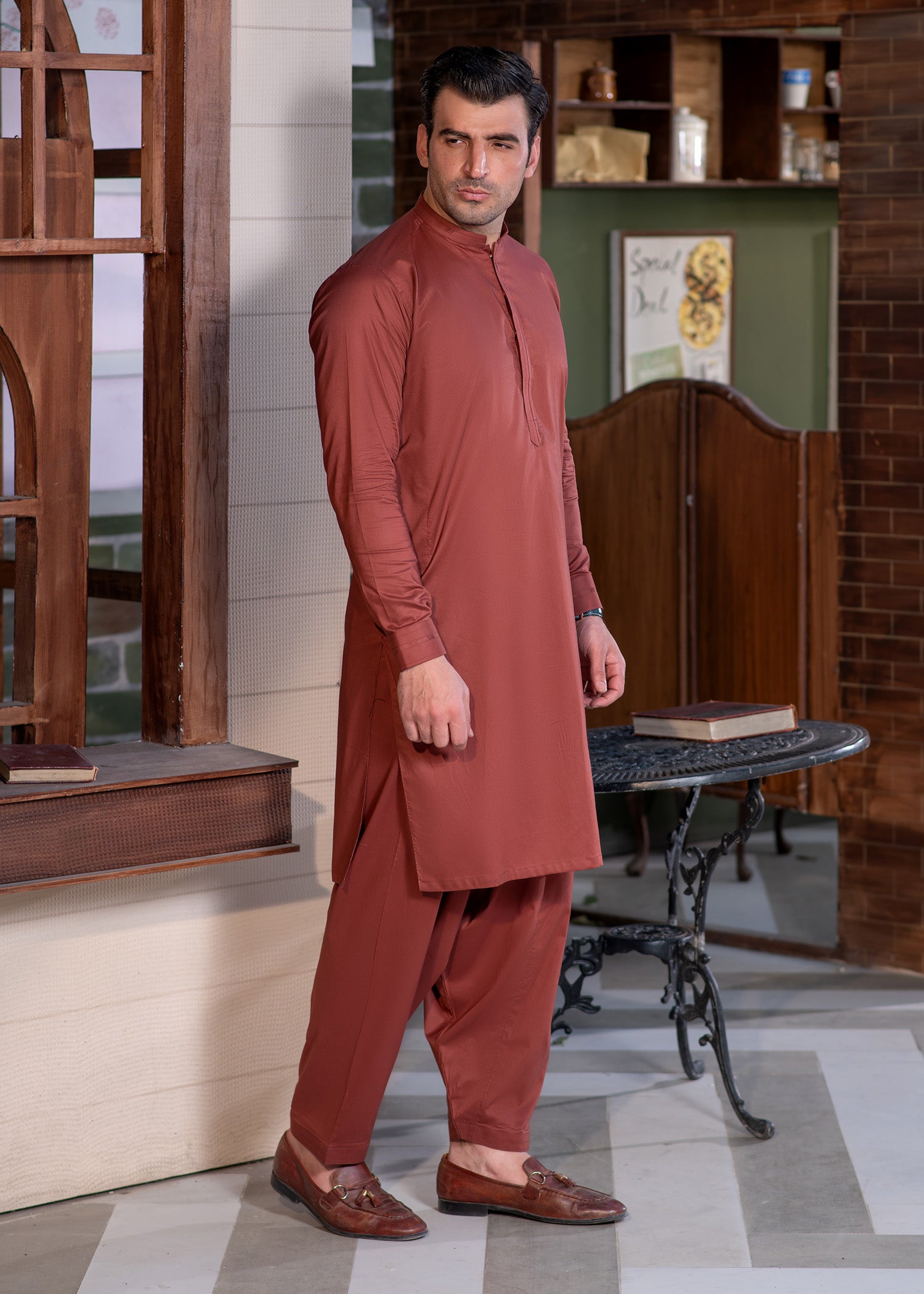 cotton Shalwar Kameez in Rust orange