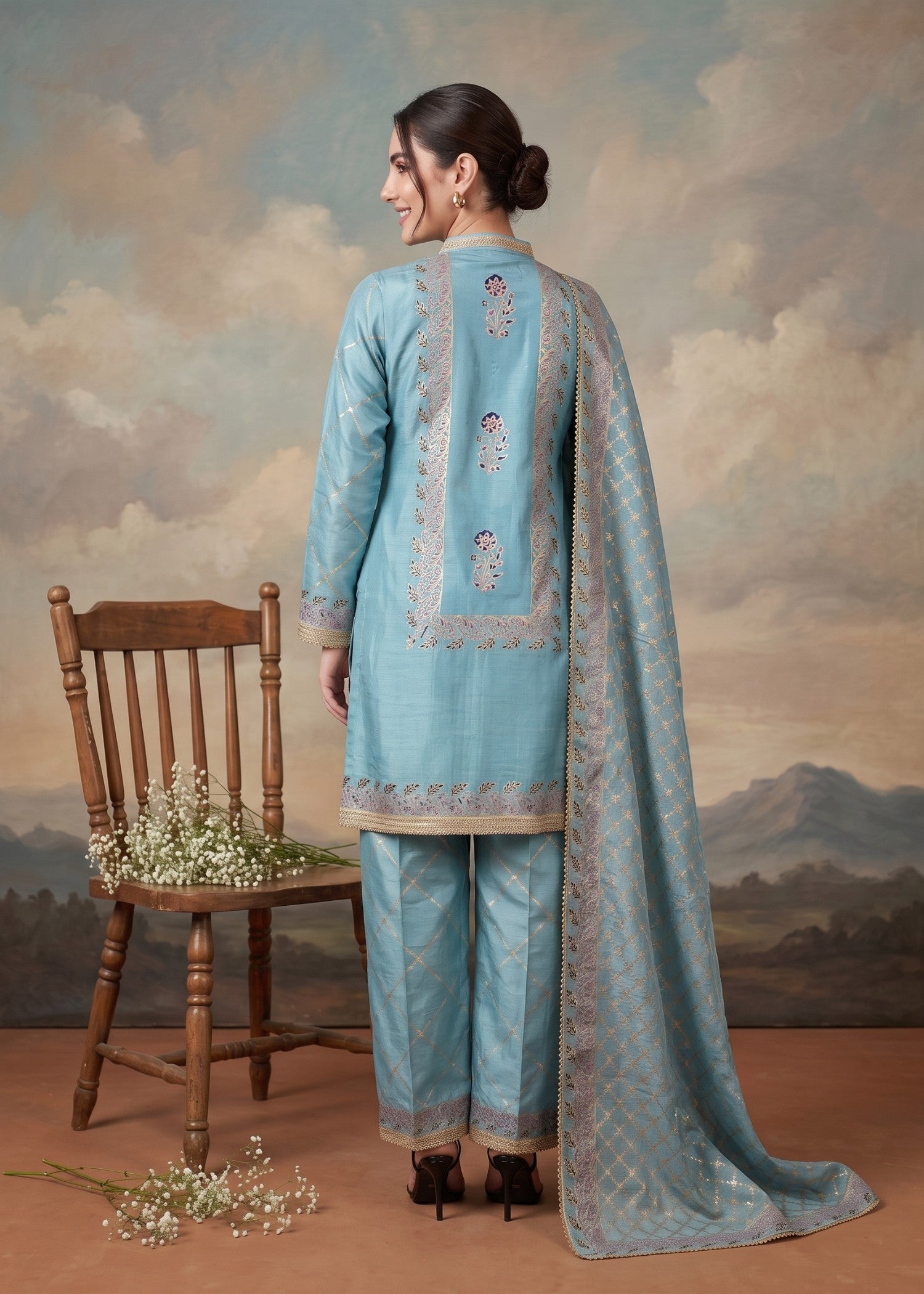 pk raw silk Kurta Set in Sky blue