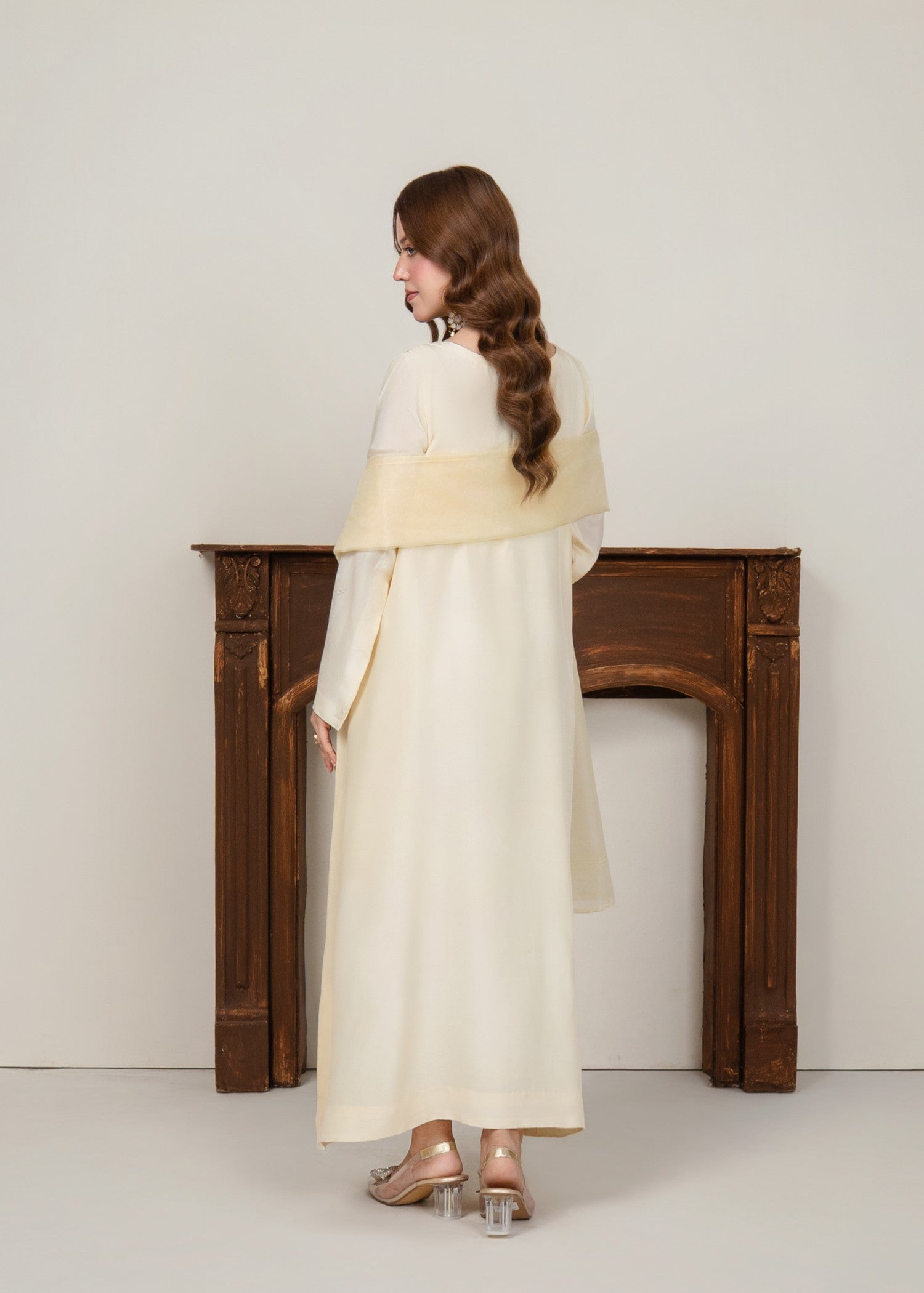 tussar silk Kaftan in Vanilla