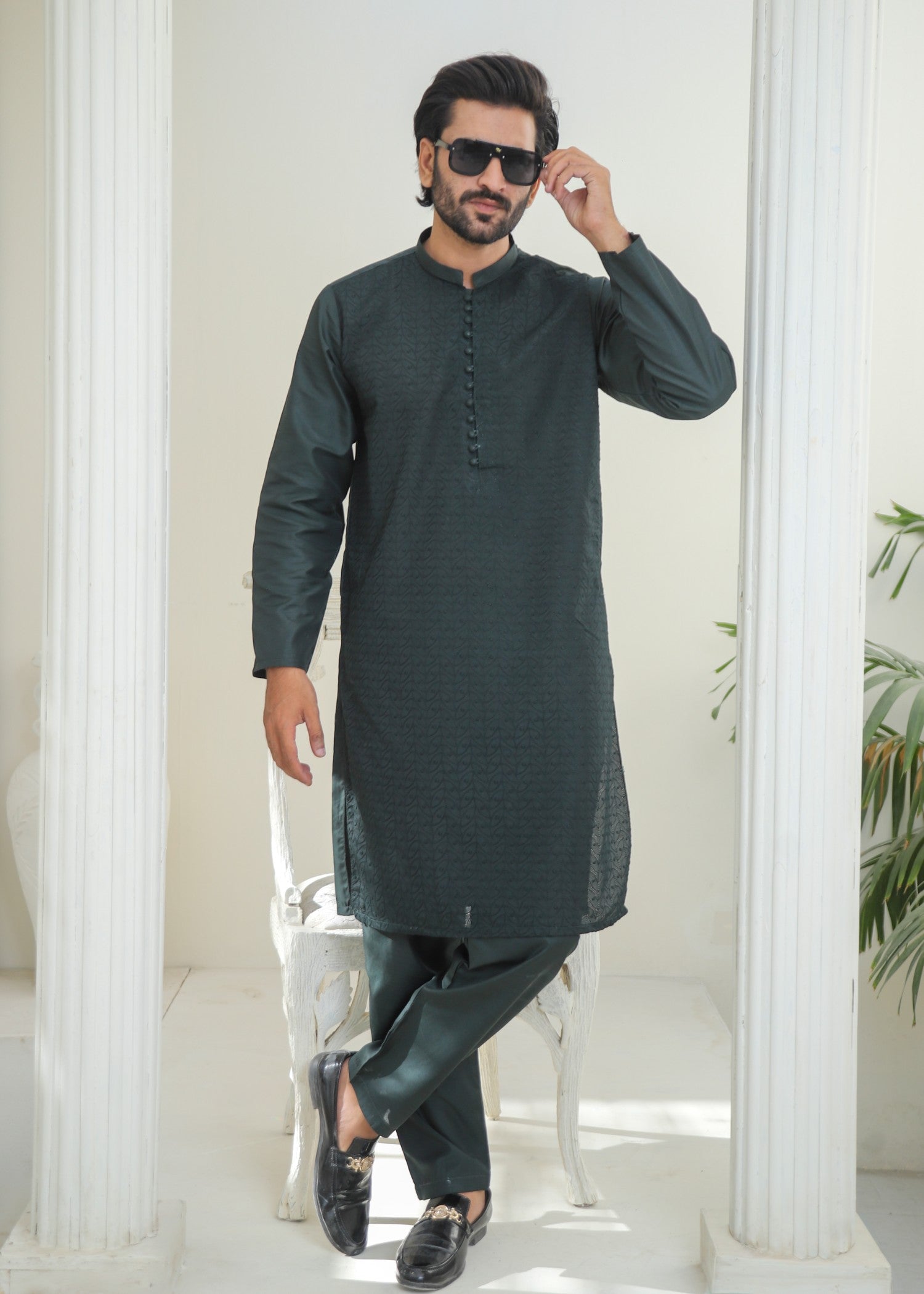 wash & wear Kurta Set in Raven grey