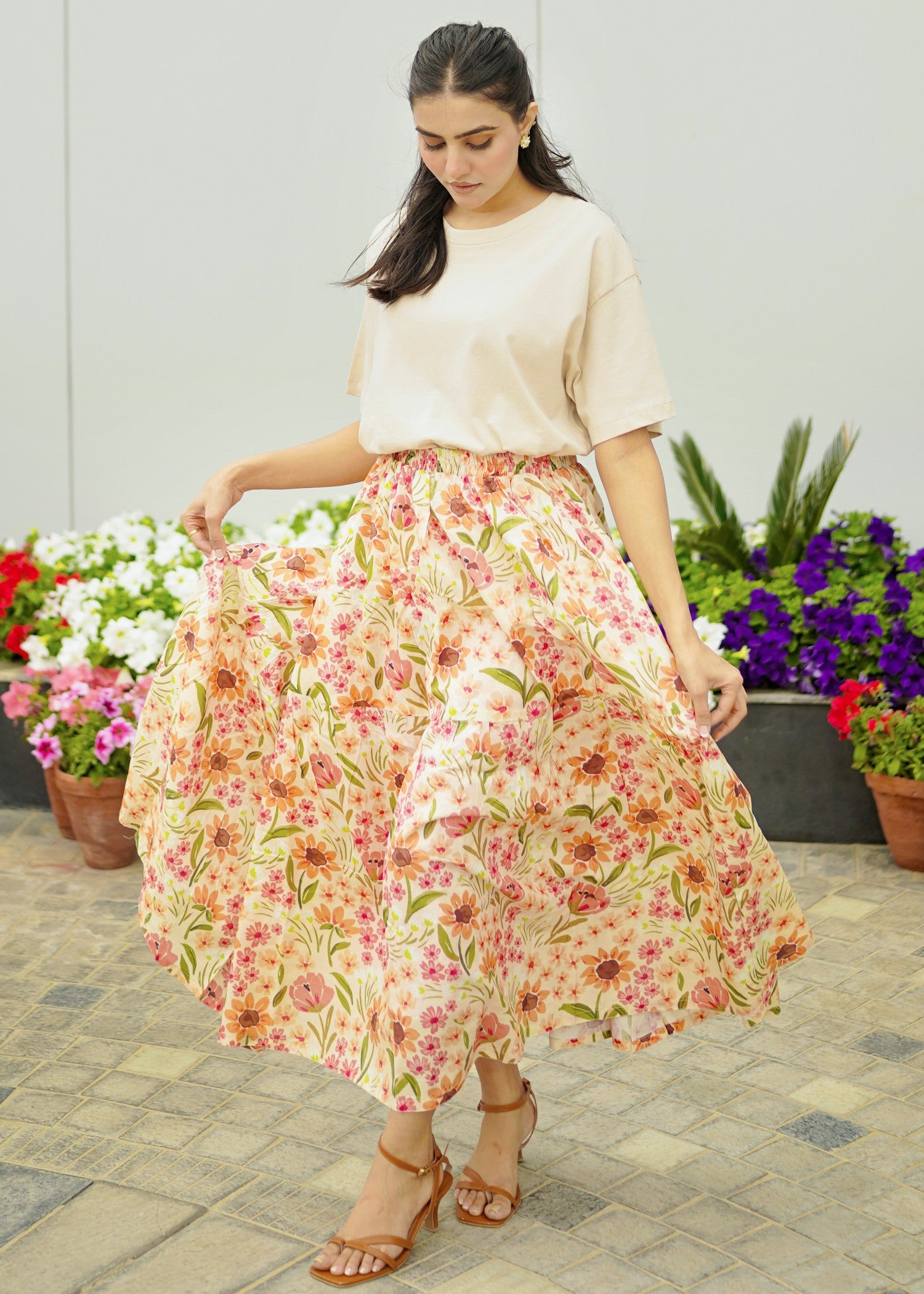 pure cotton Skirt in Peach pink