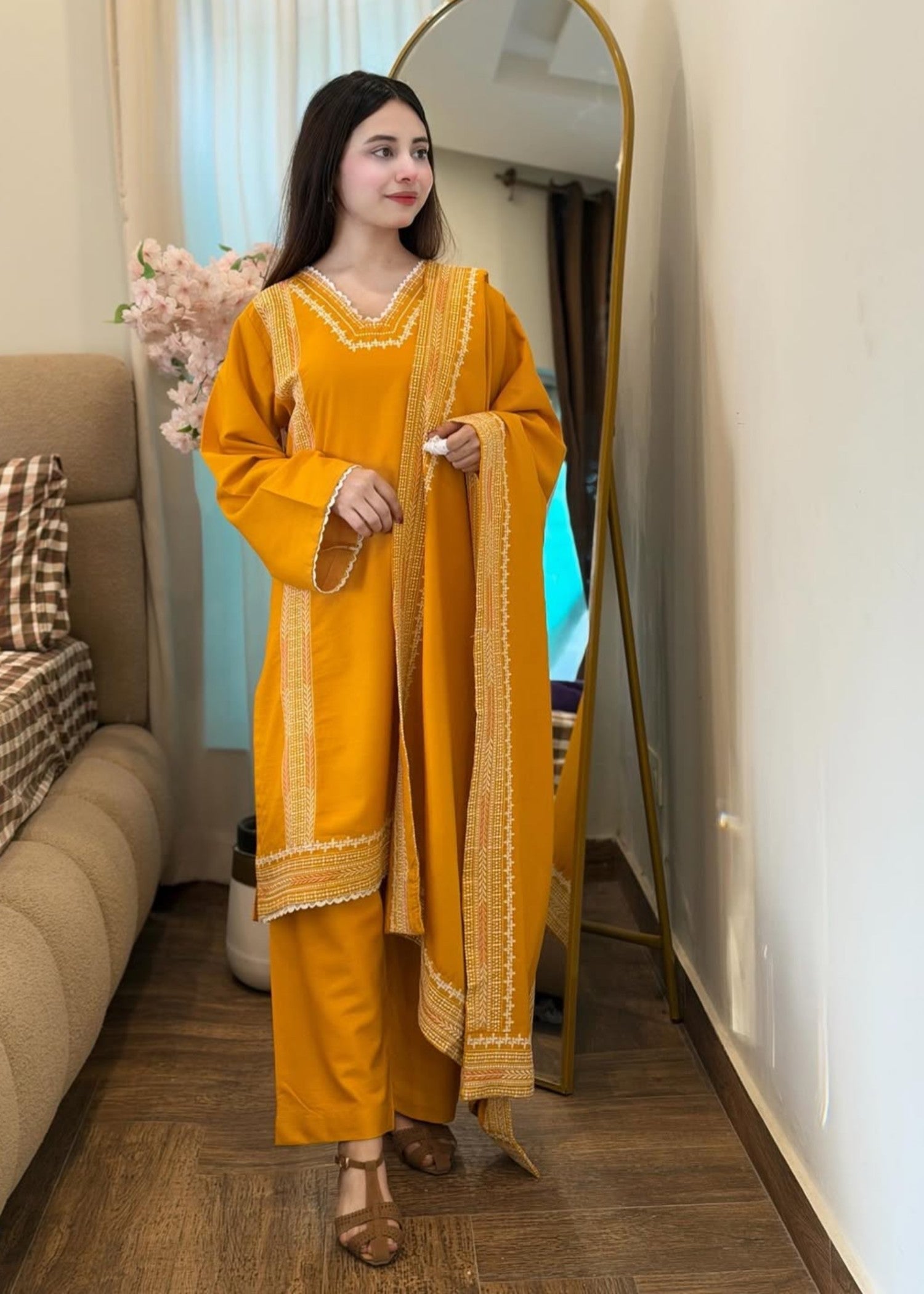 linen Kurta Set in Sunflower