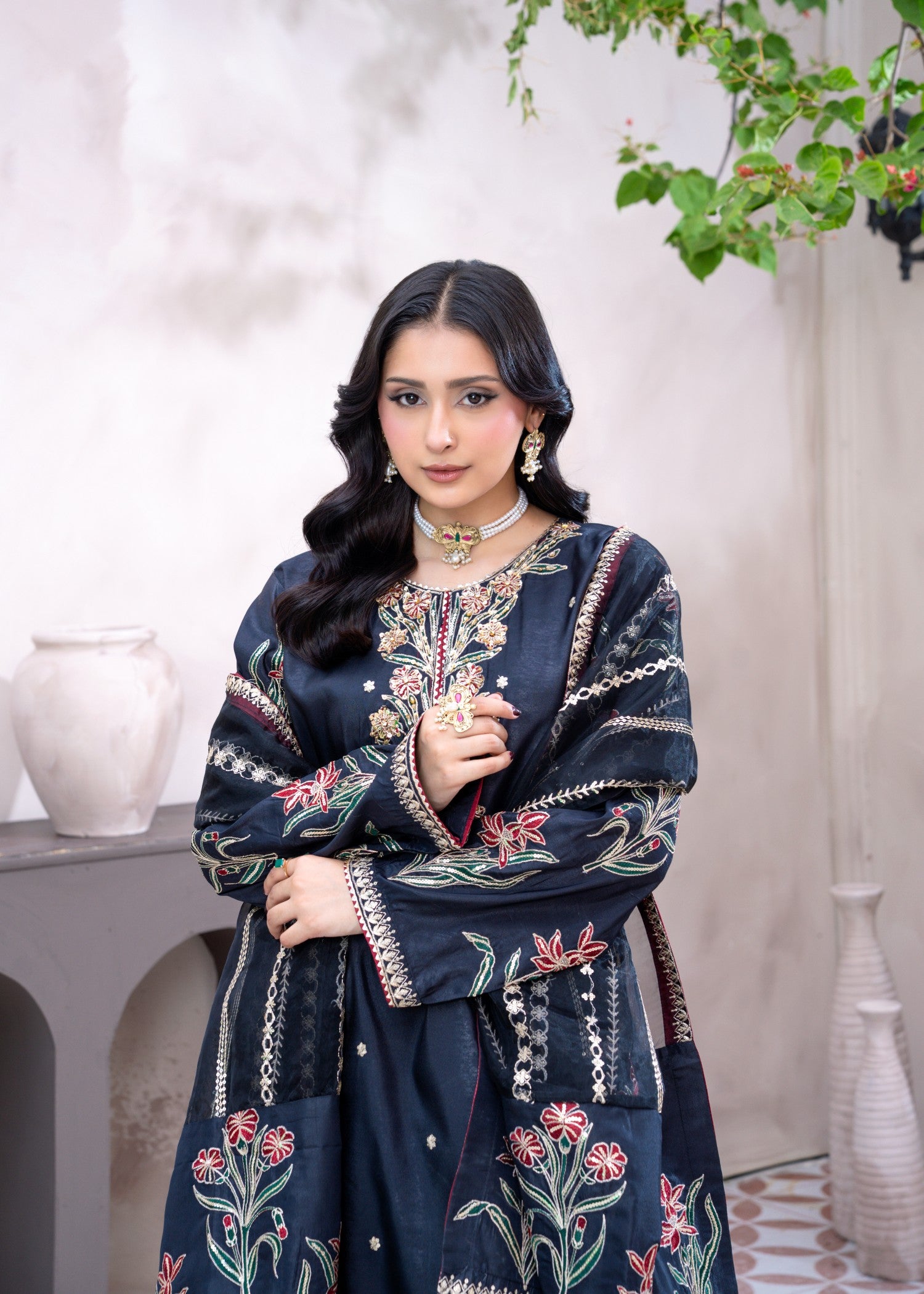 thai silk Kurta Set in Black