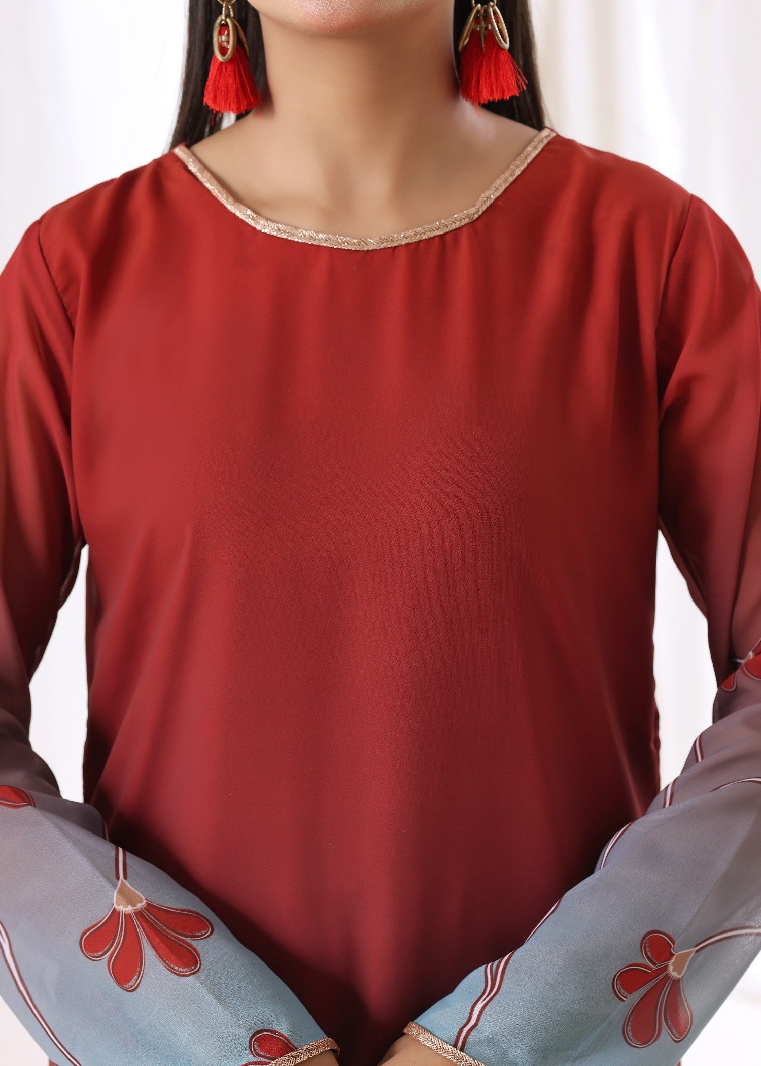 chiffon Kurta Set in Amaranth