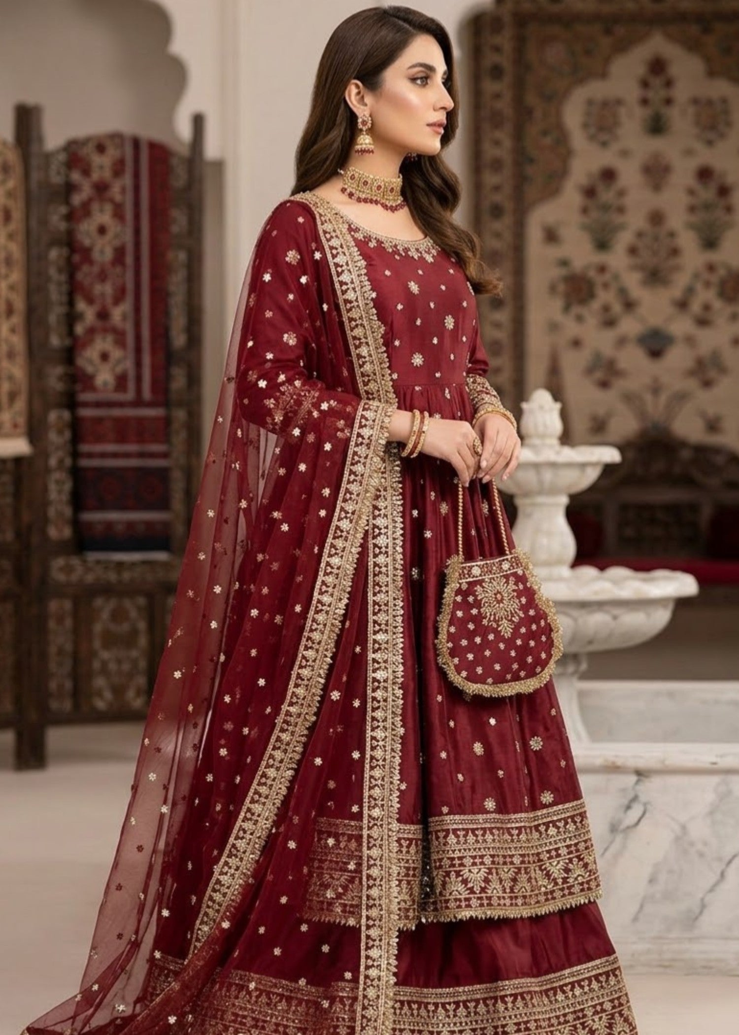 kattan silk Maxi in Maroon