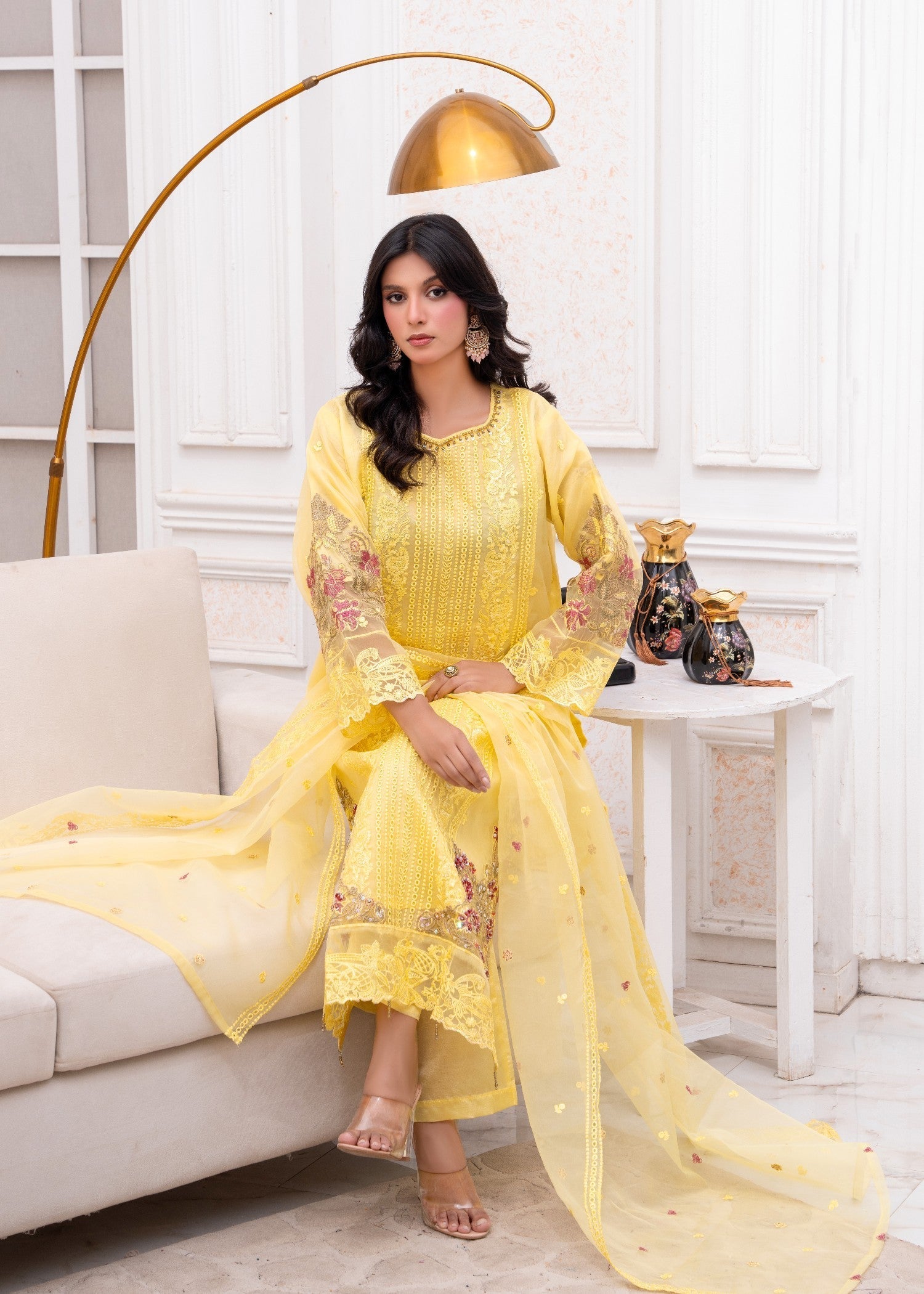 organza Kurta Set in Lemon