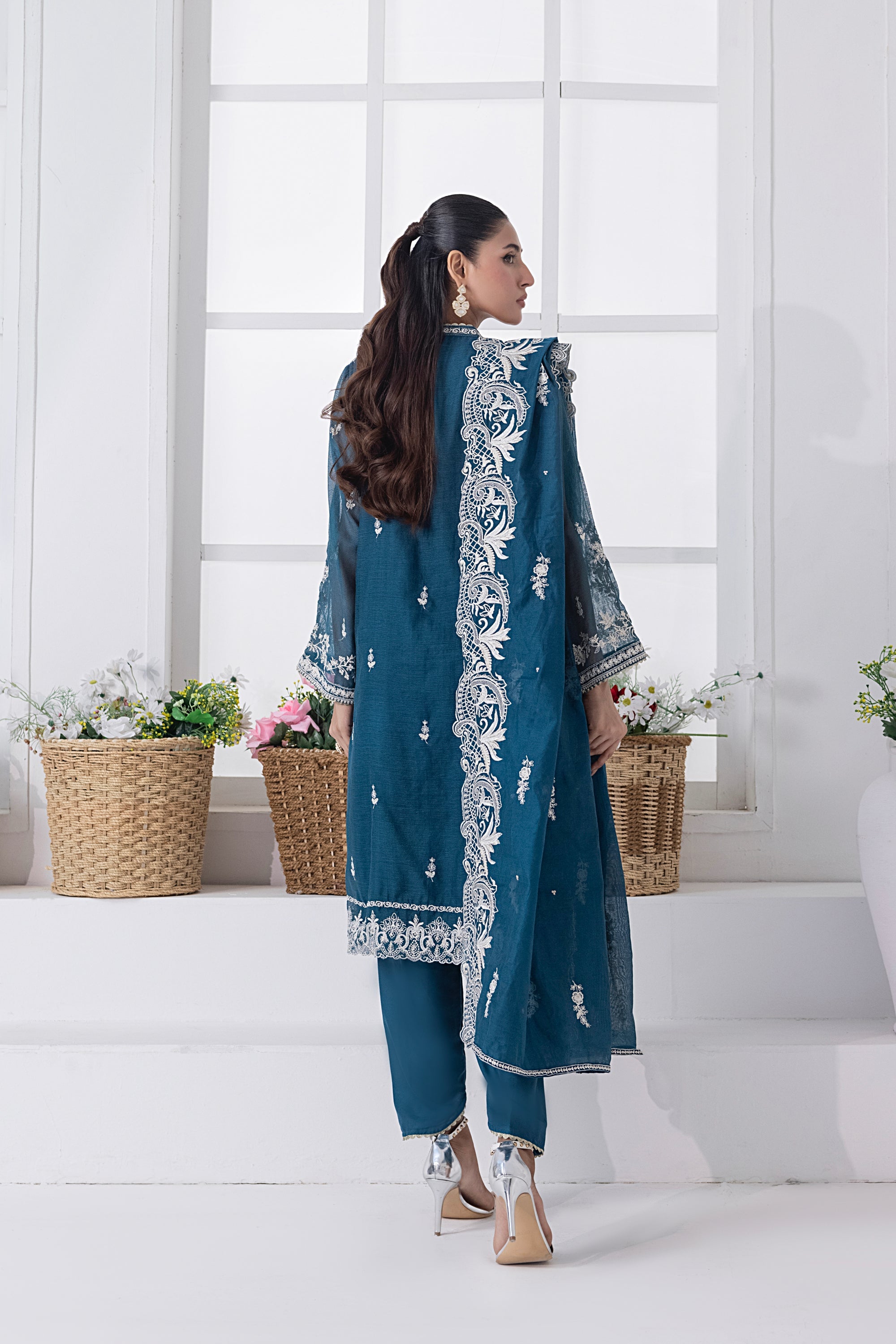 khaddi net Kurta Set in Navy blue