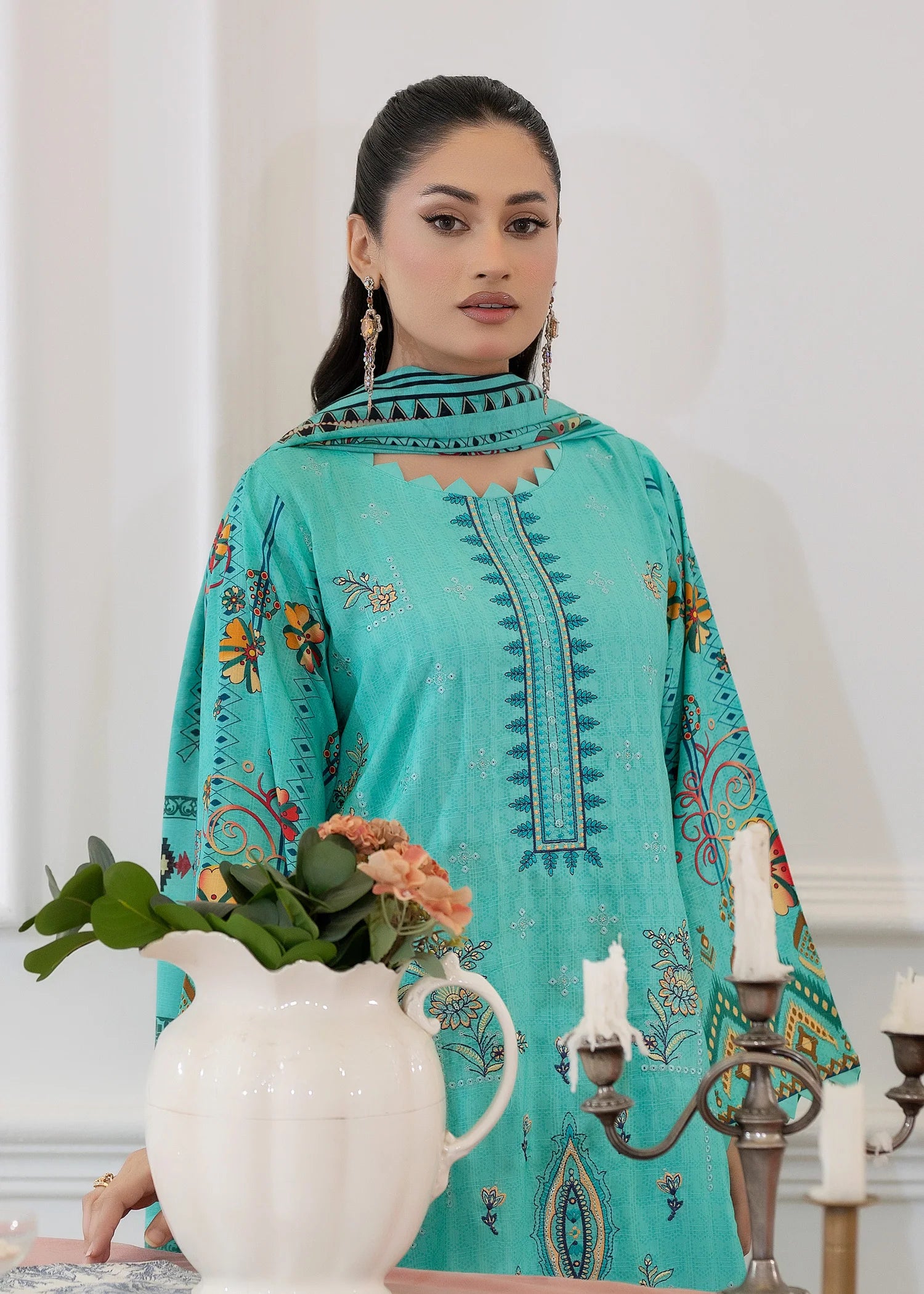 wool Kurta Set in Light cyan