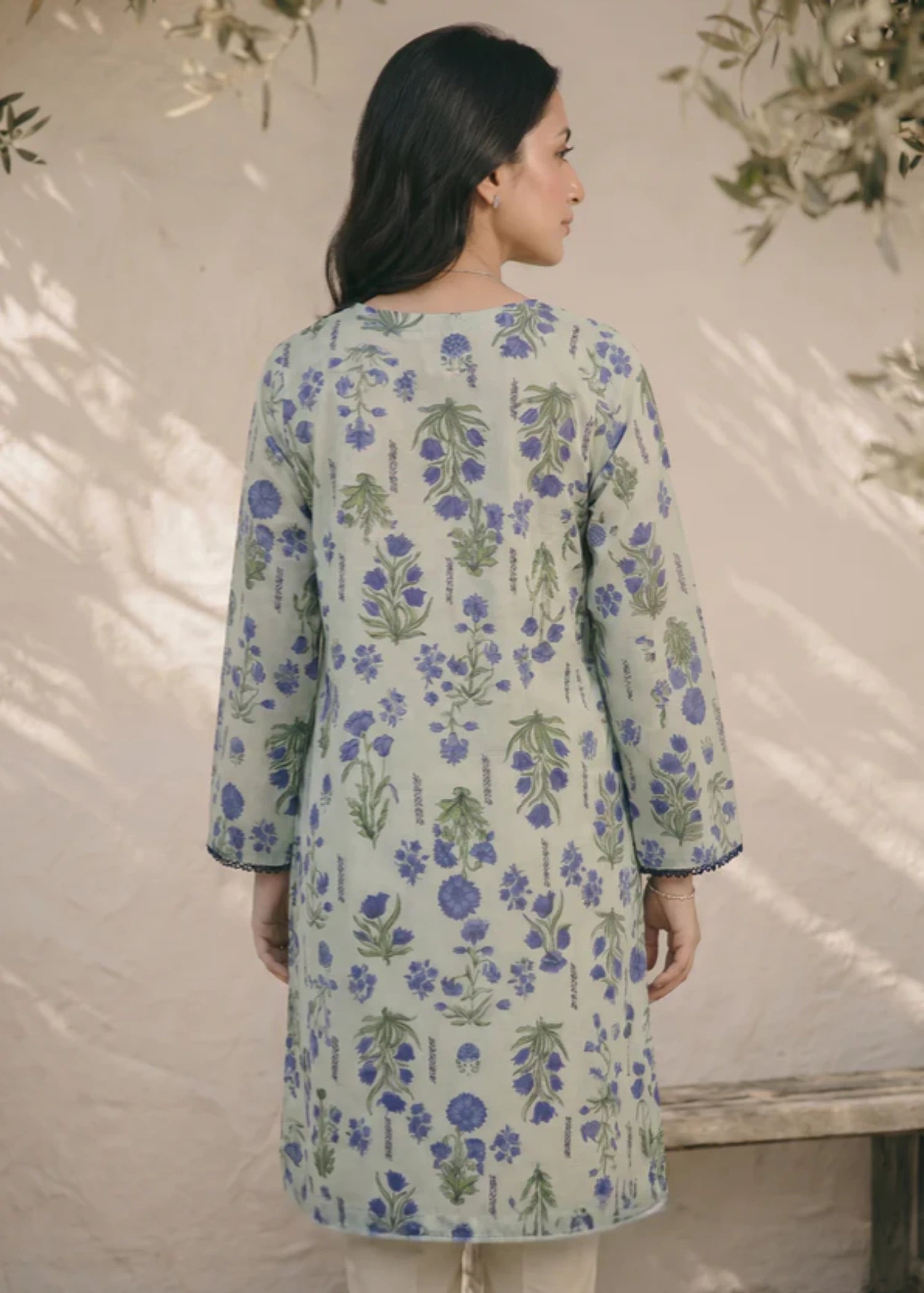 lawn Kurta Set in Blue, light grey