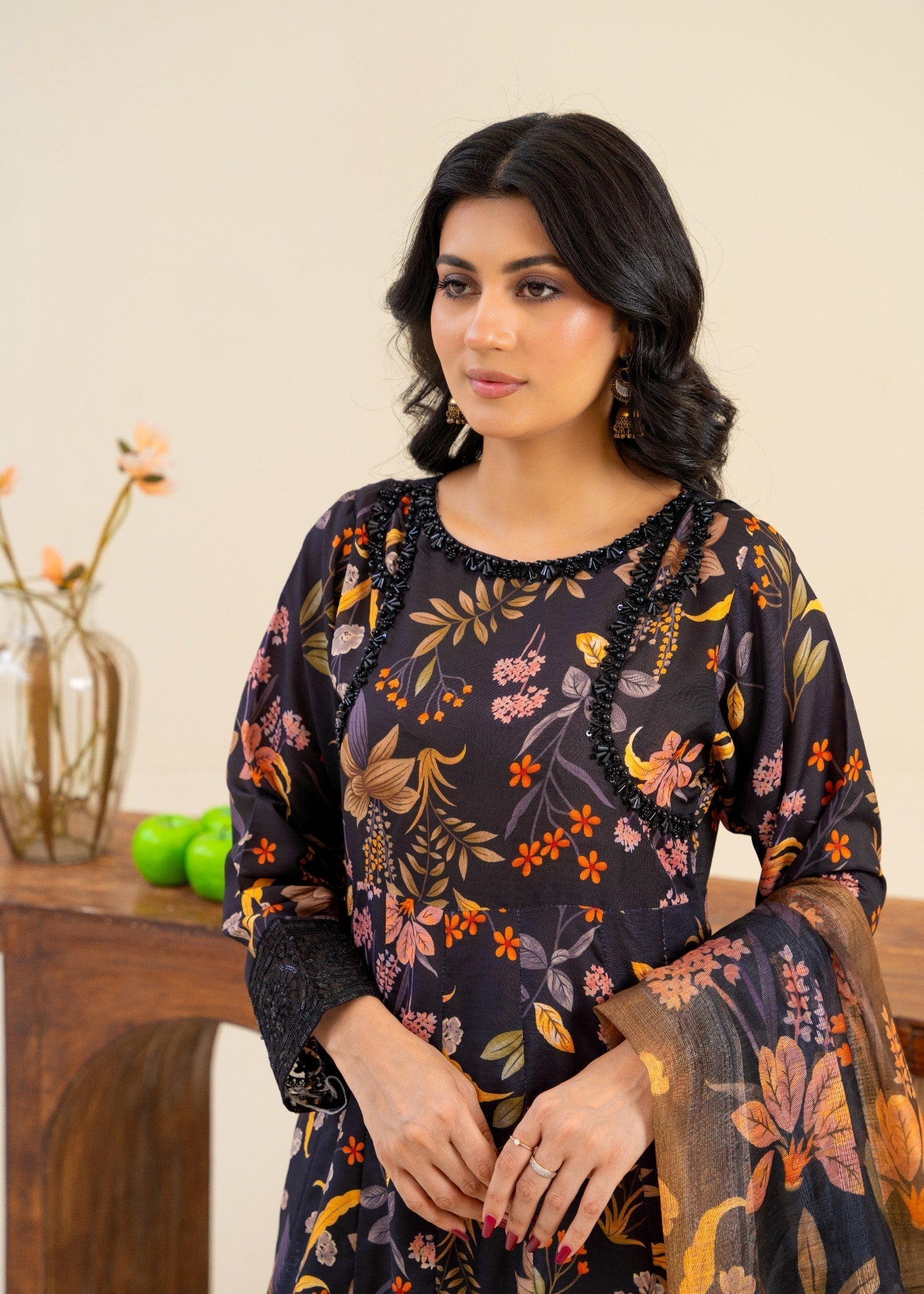 corduroy Anarkali in Black