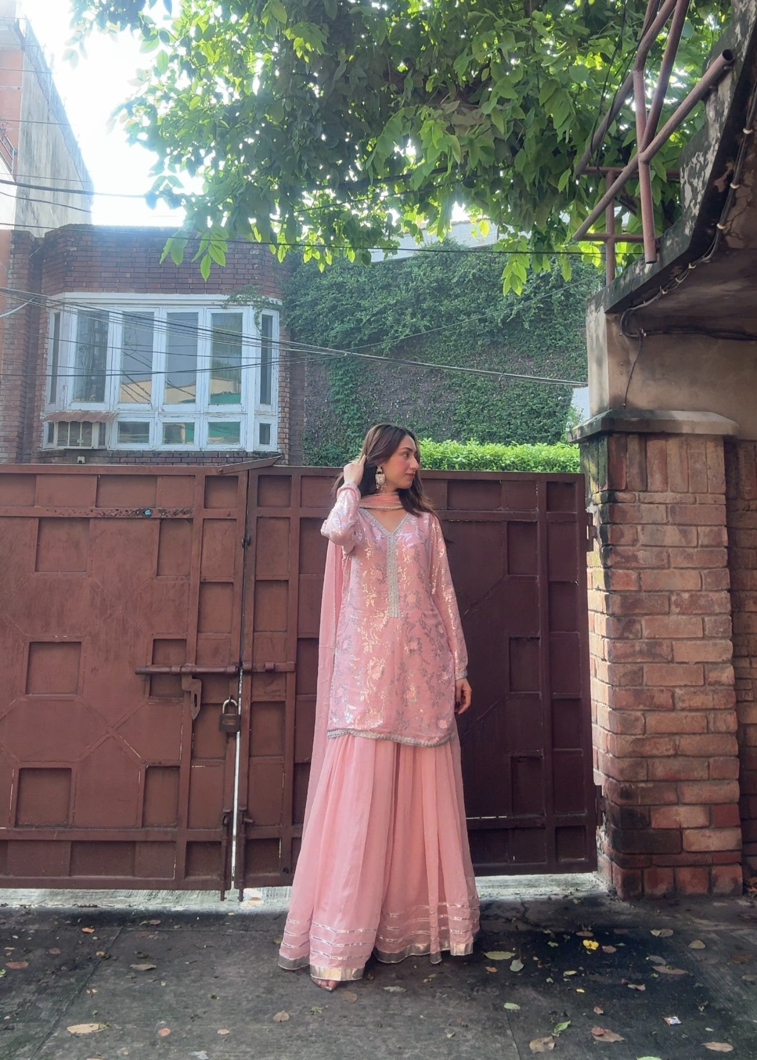 bemberg crinkle chiffon Sharara in Pastel pink