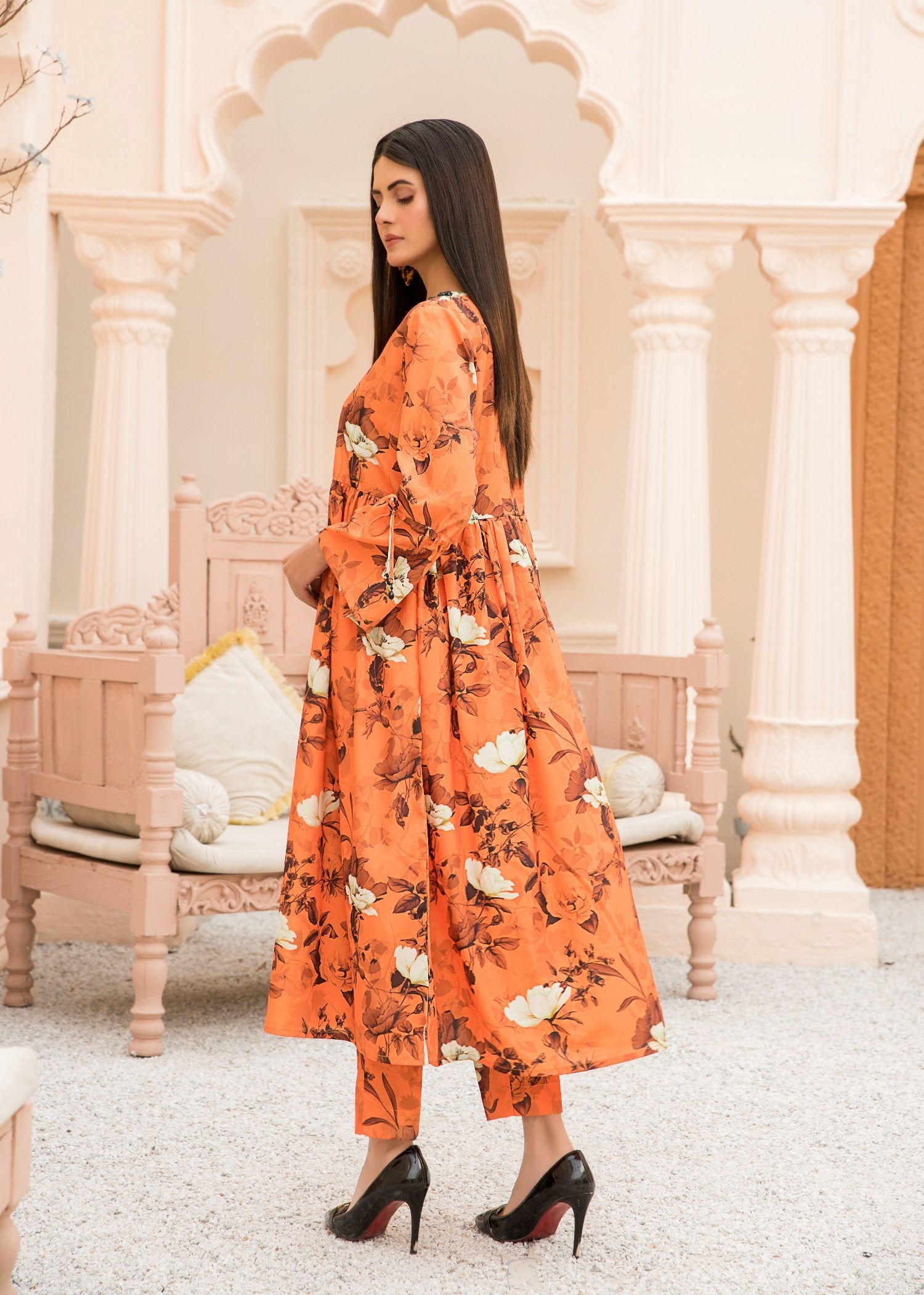 silk Pishwas in Orange