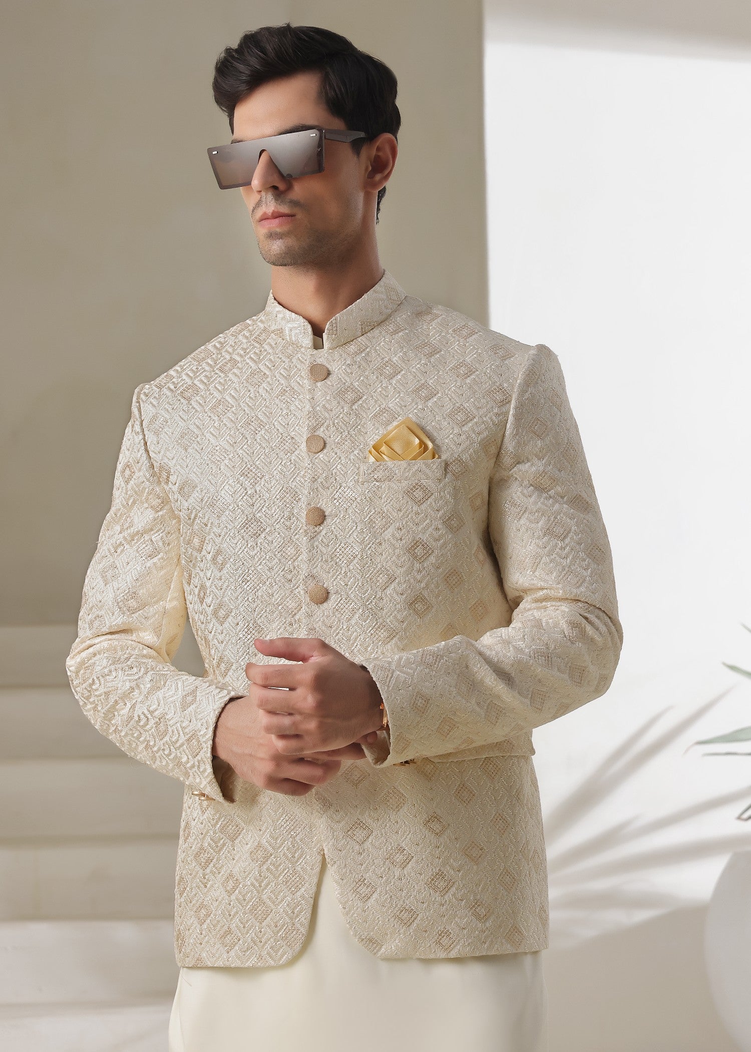 raw silk Prince Coat in Cream