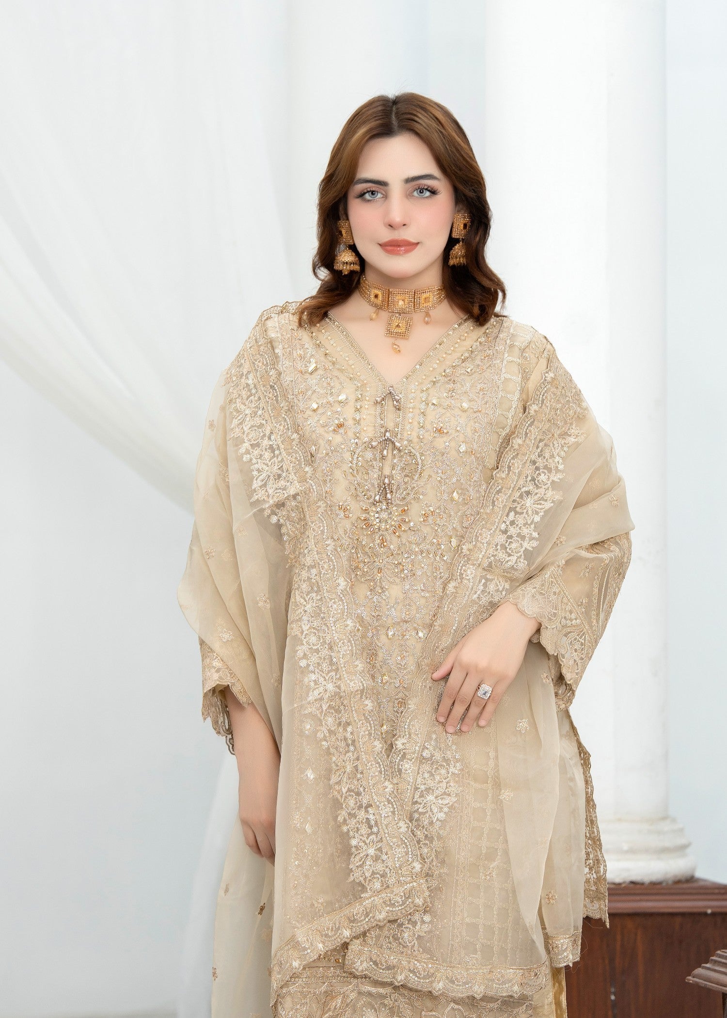chiffon Kurta Set in Vanilla