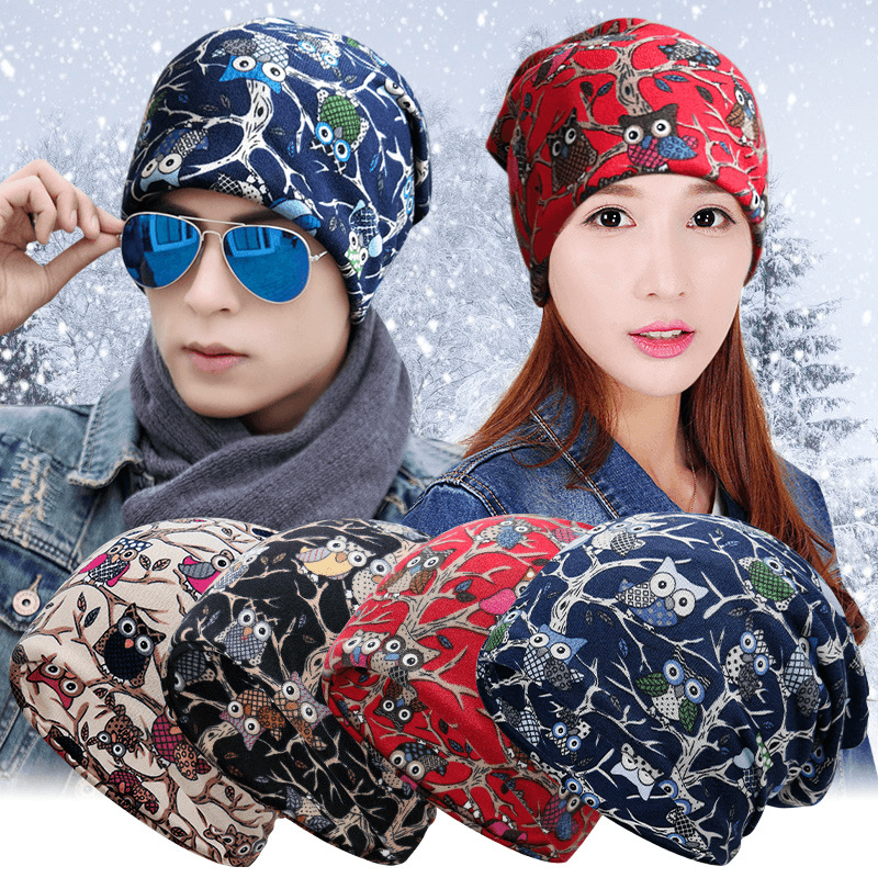 Fashion Men'S and Women'S Fashion Owl Print Riding Bib Hat Dual-Use