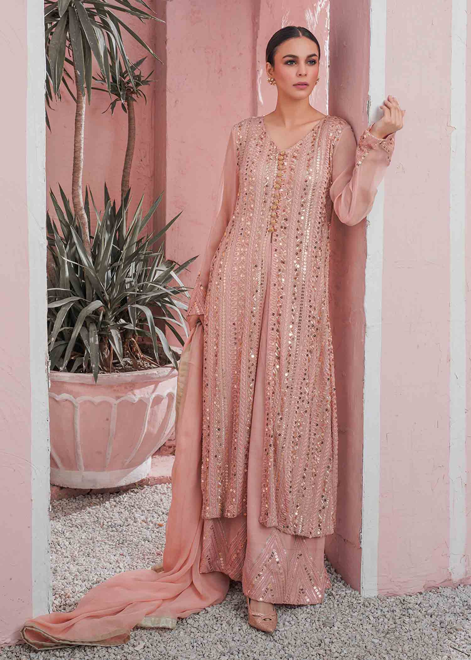 chiffon Gown in Peach pink