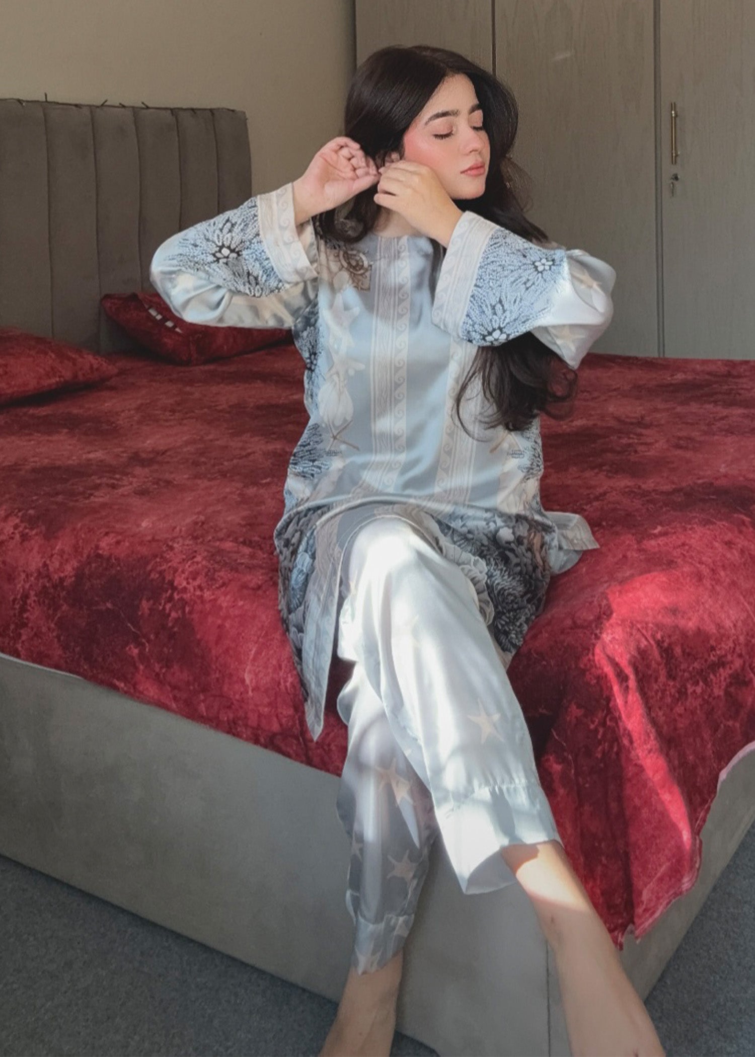 satin silk Kurta Set in Sky blue