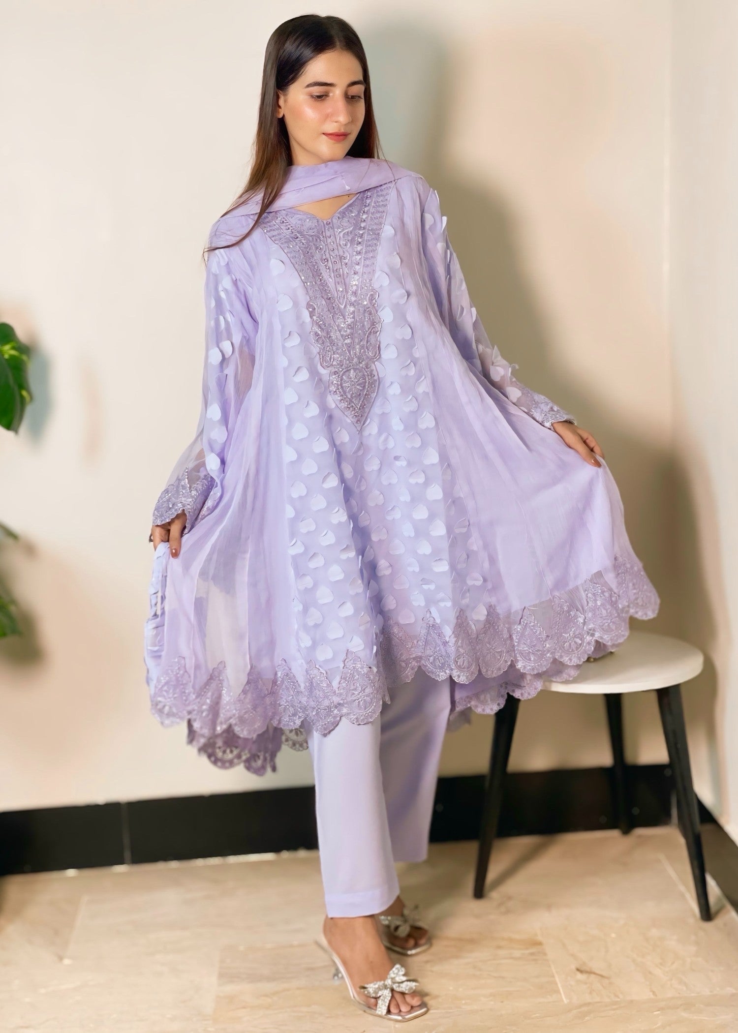 chiffon Pishwas in Lilac