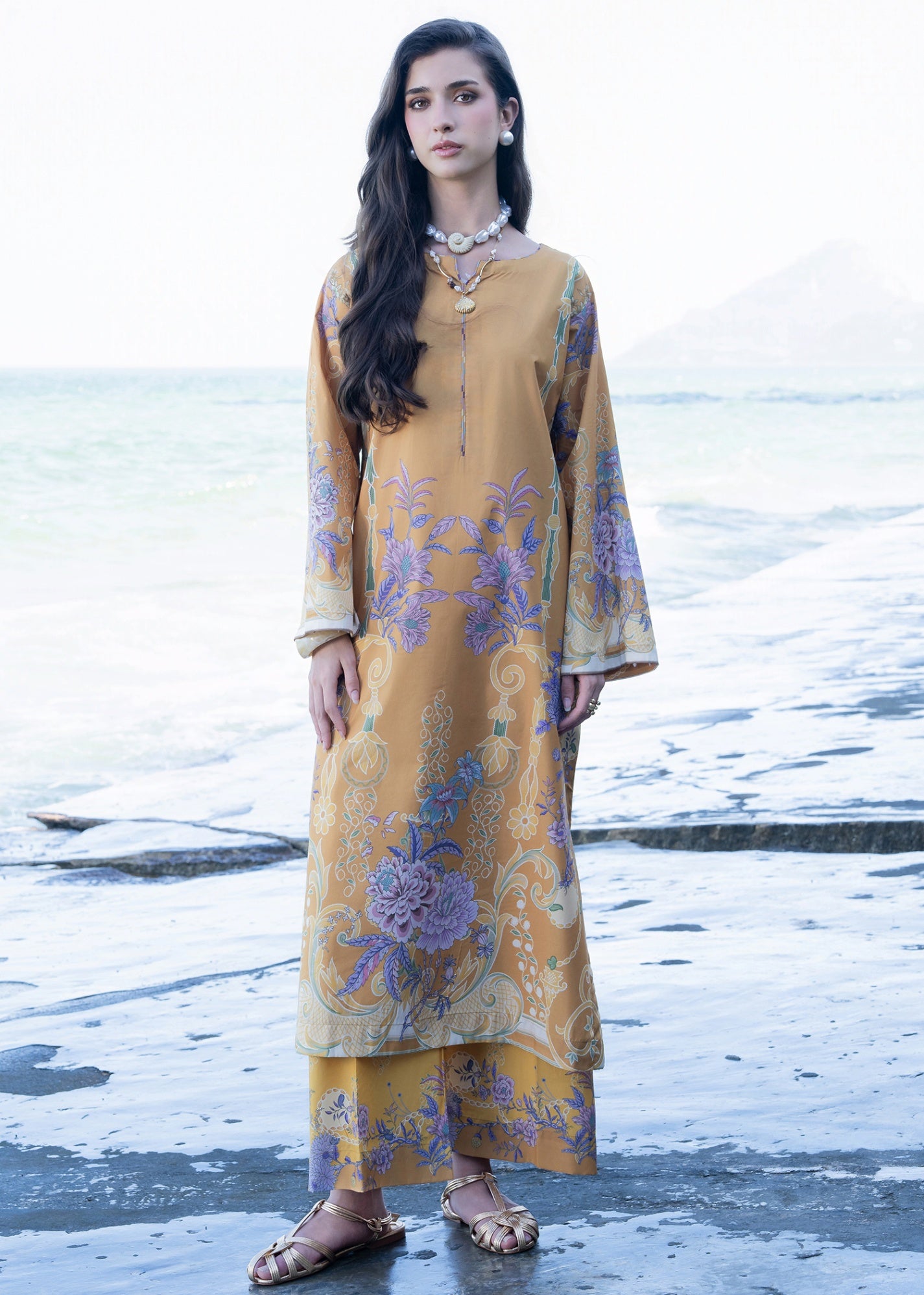 silk grip Kaftan in Saffron