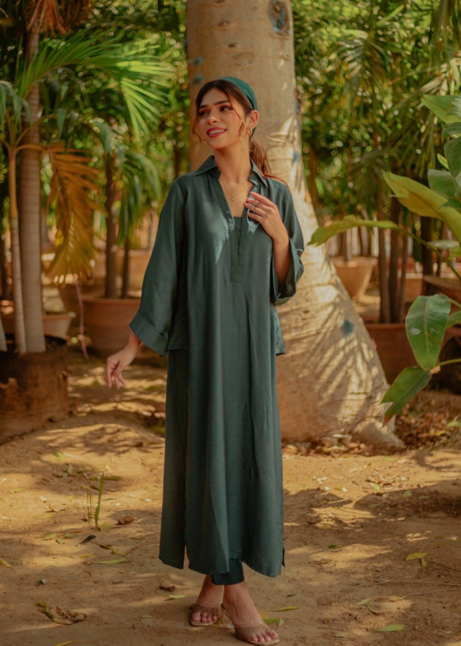 textured linen Co ord Sets in Green